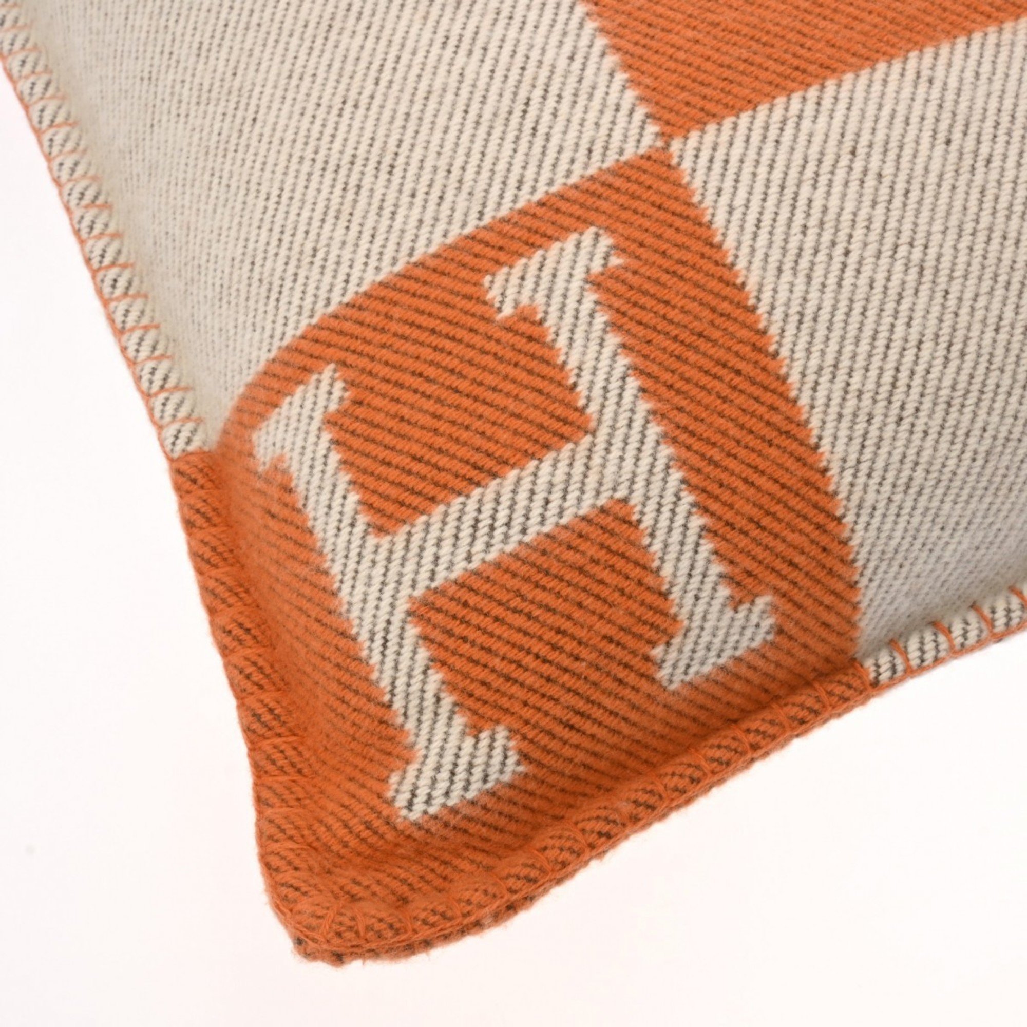 HERMES Cushion Avalon PM Ecru/Potiron Women's 90% Wool/10% Cashmere