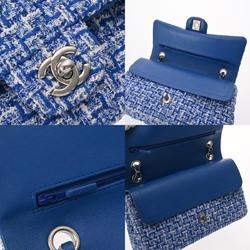 CHANEL Chanel Matelasse Chain Shoulder Double Flap 25cm Blue A01112 Women's Tweed Bag