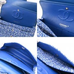 CHANEL Chanel Matelasse Chain Shoulder Double Flap 25cm Blue A01112 Women's Tweed Bag