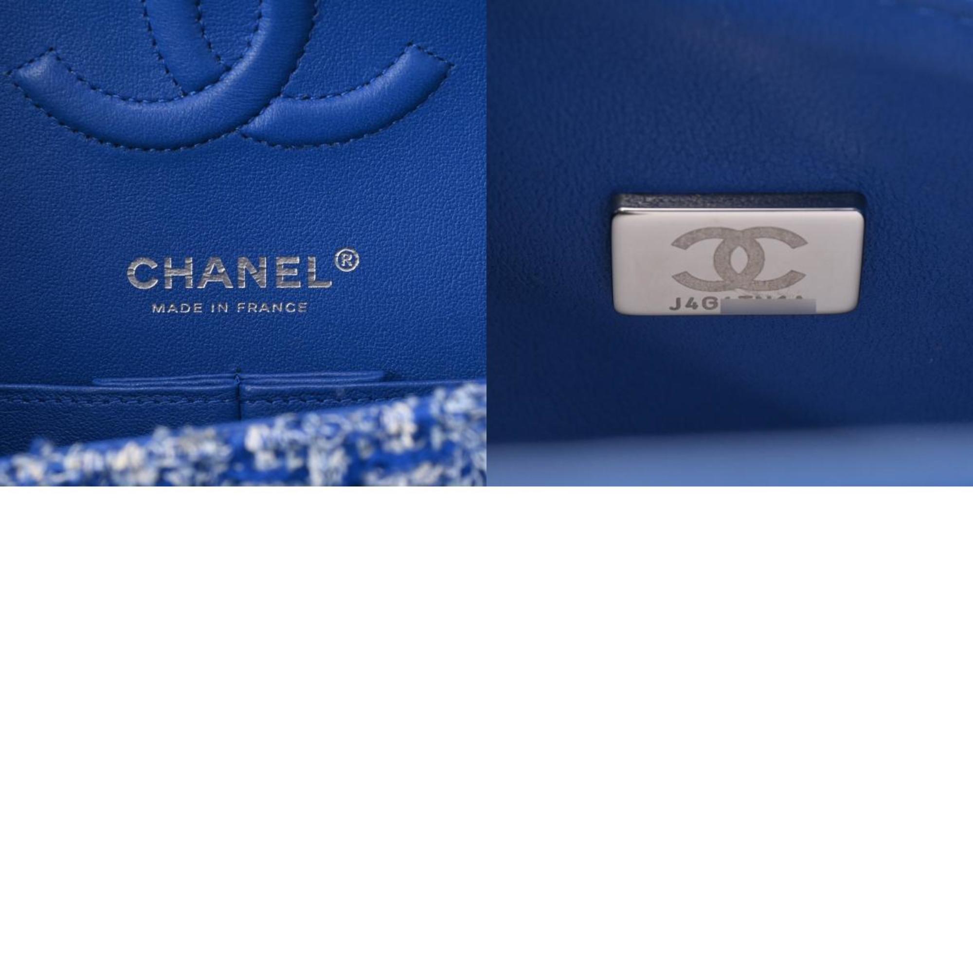 CHANEL Chanel Matelasse Chain Shoulder Double Flap 25cm Blue A01112 Women's Tweed Bag