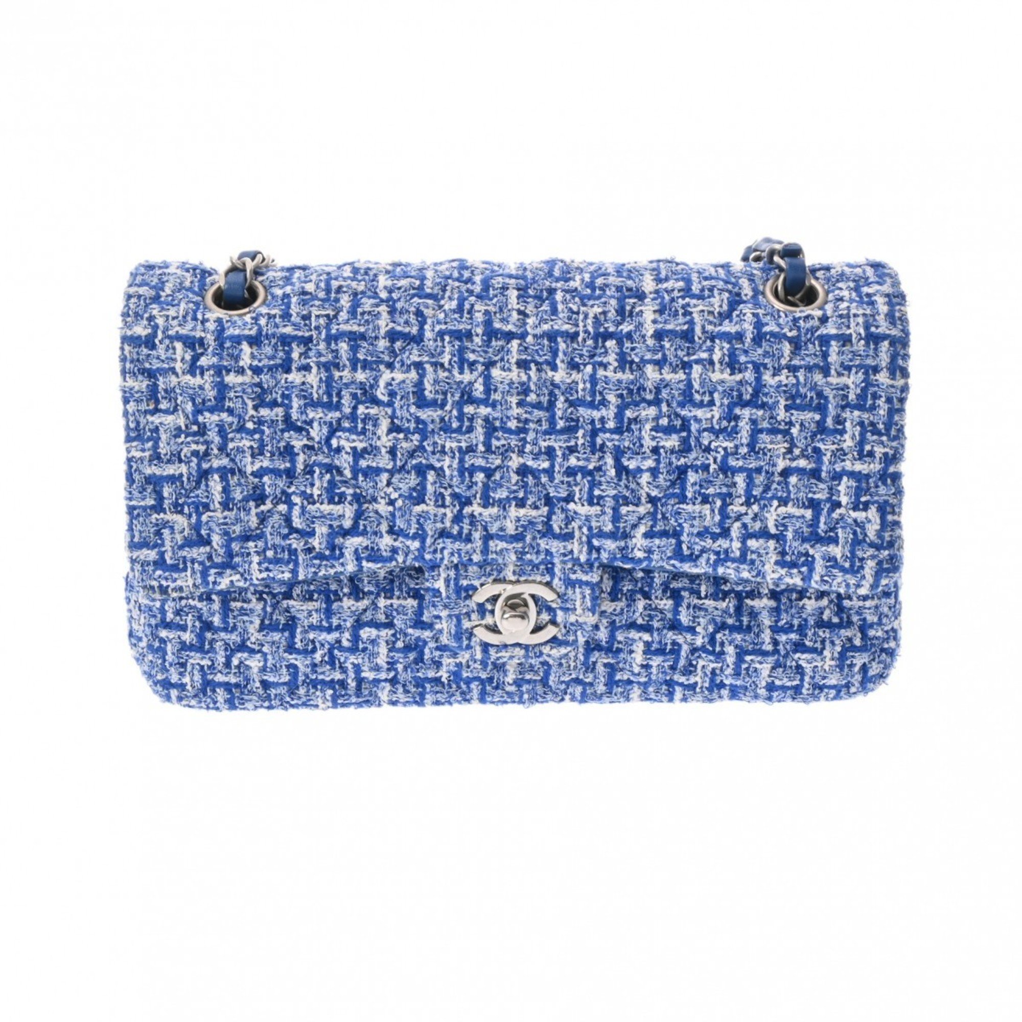 CHANEL Chanel Matelasse Chain Shoulder Double Flap 25cm Blue A01112 Women's Tweed Bag