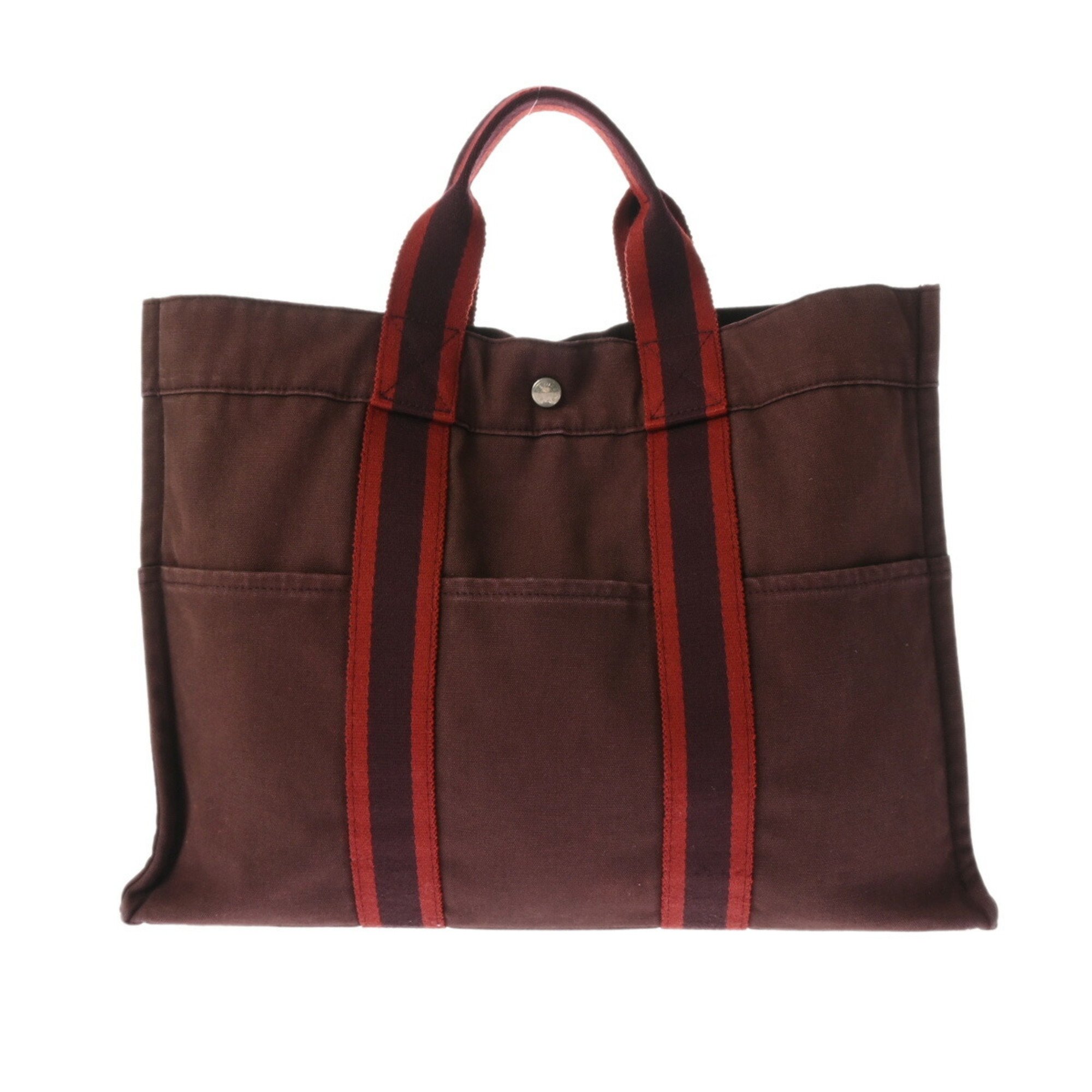 HERMES Hermes Foultou MM Burgundy Unisex Canvas Tote Bag