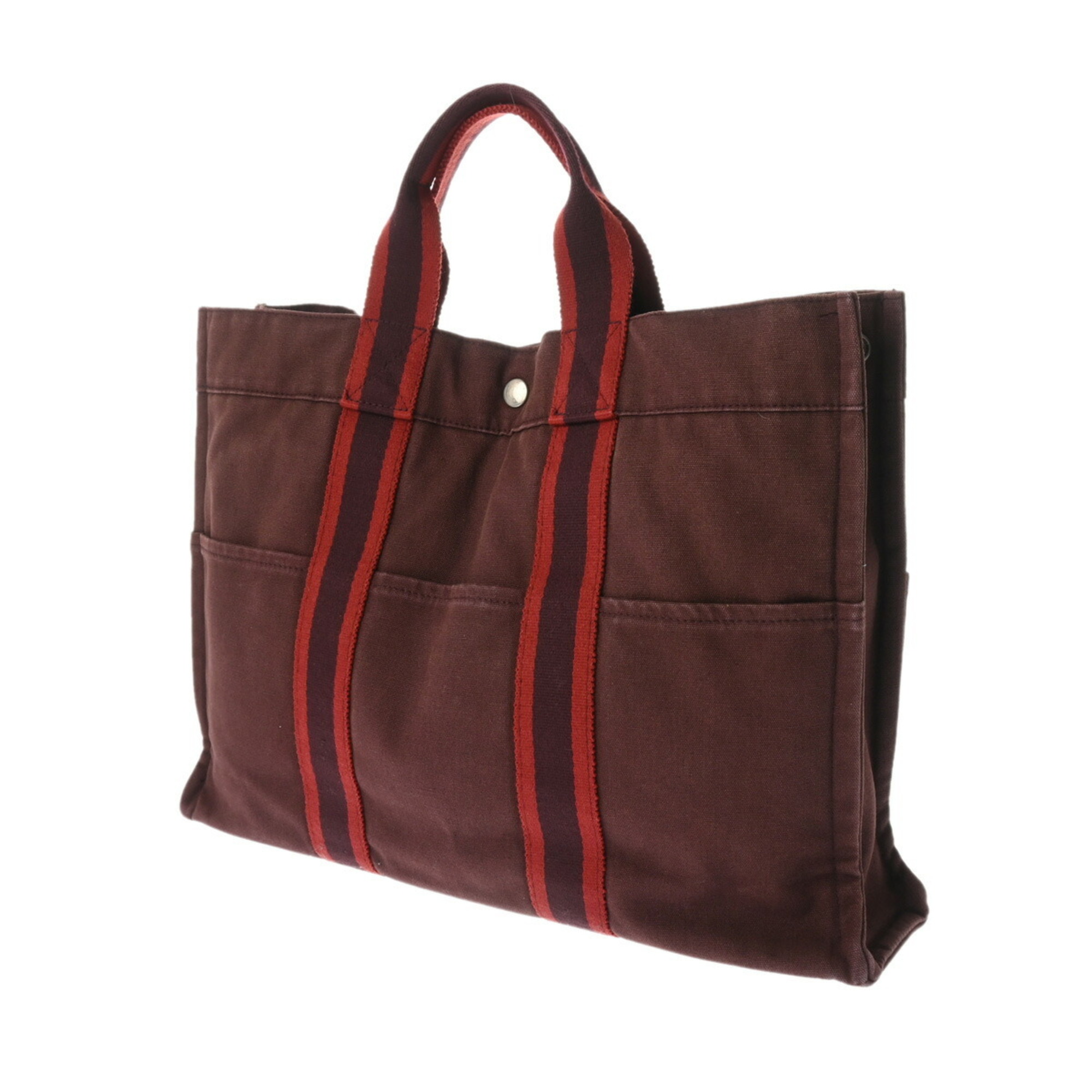 HERMES Hermes Foultou MM Burgundy Unisex Canvas Tote Bag