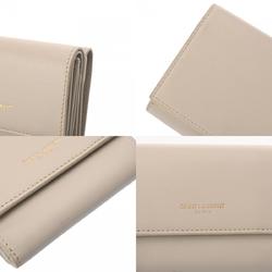 YVES SAINT LAURENT Compact Wallet Beige 554385 Women's Calf Leather Bi-fold