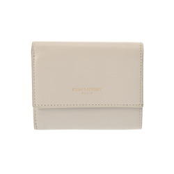 YVES SAINT LAURENT Compact Wallet Beige 554385 Women's Calf Leather Bi-fold