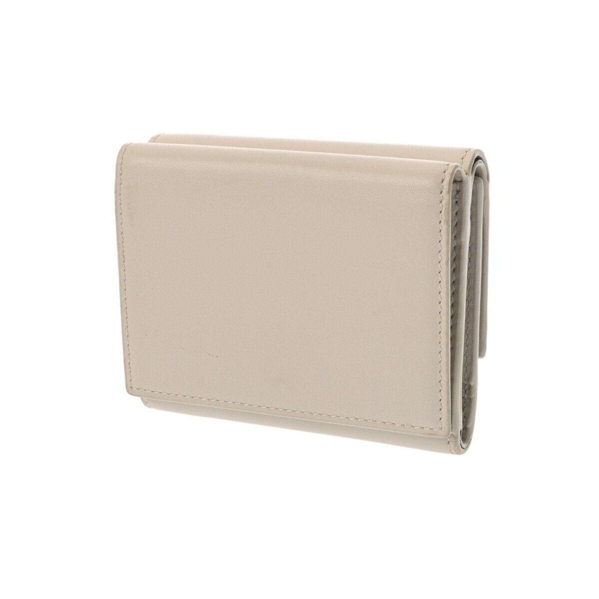 YVES SAINT LAURENT Compact Wallet Beige 554385 Women's Calf Leather Bi-fold