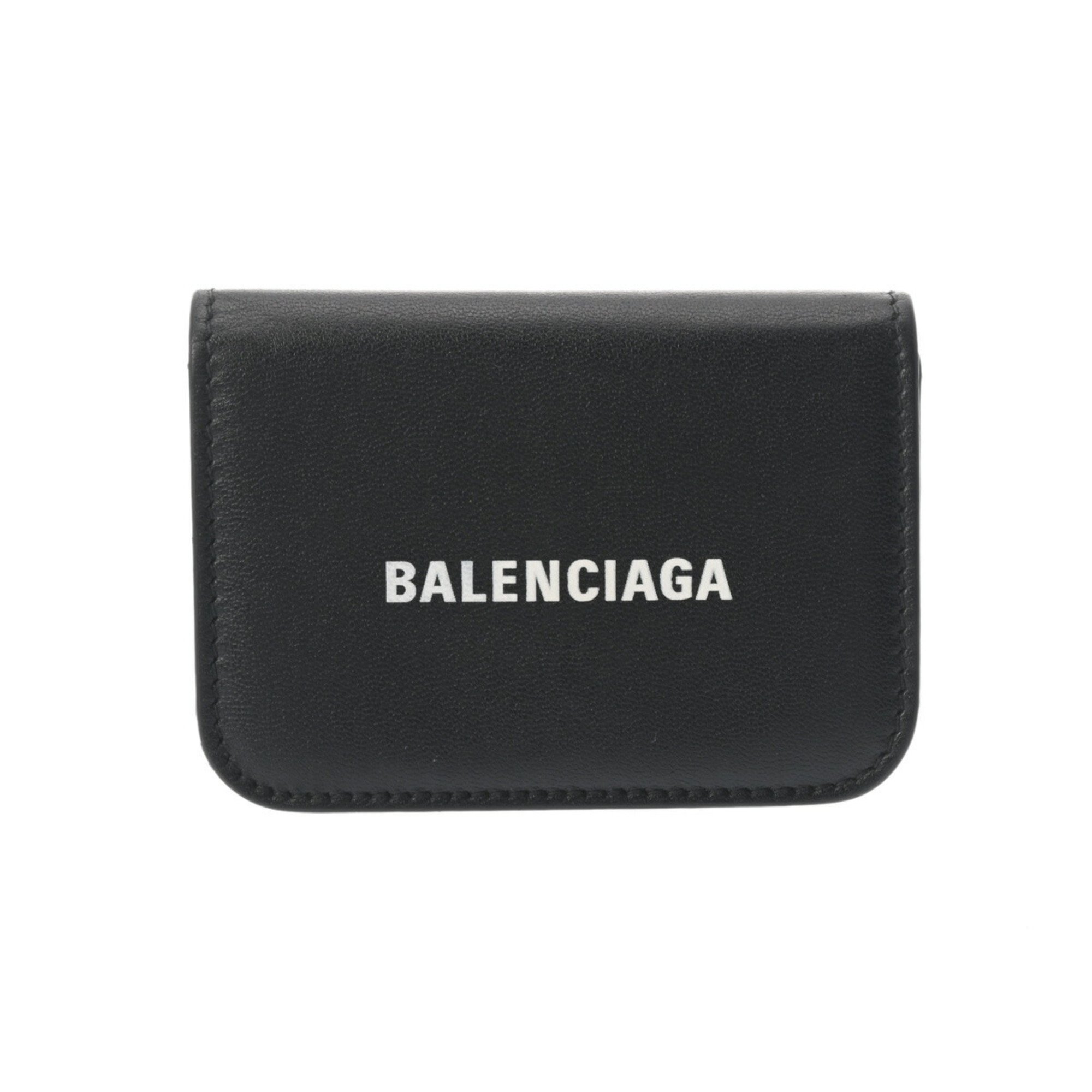 BALENCIAGA Cash Wallet Black 593813 Unisex Leather Tri-fold