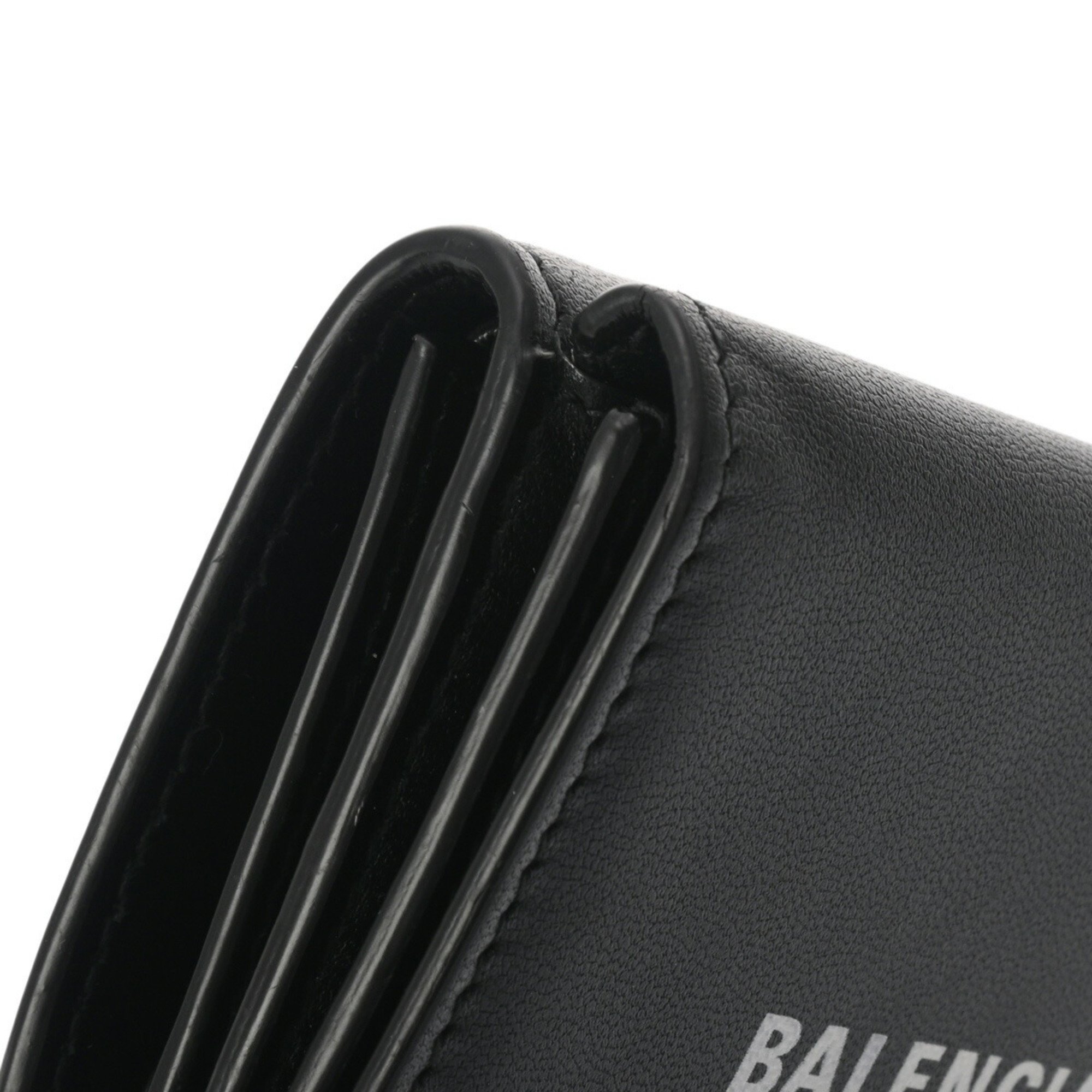 BALENCIAGA Cash Wallet Black 593813 Unisex Leather Tri-fold