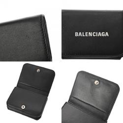 BALENCIAGA Cash Wallet Black 593813 Unisex Leather Tri-fold