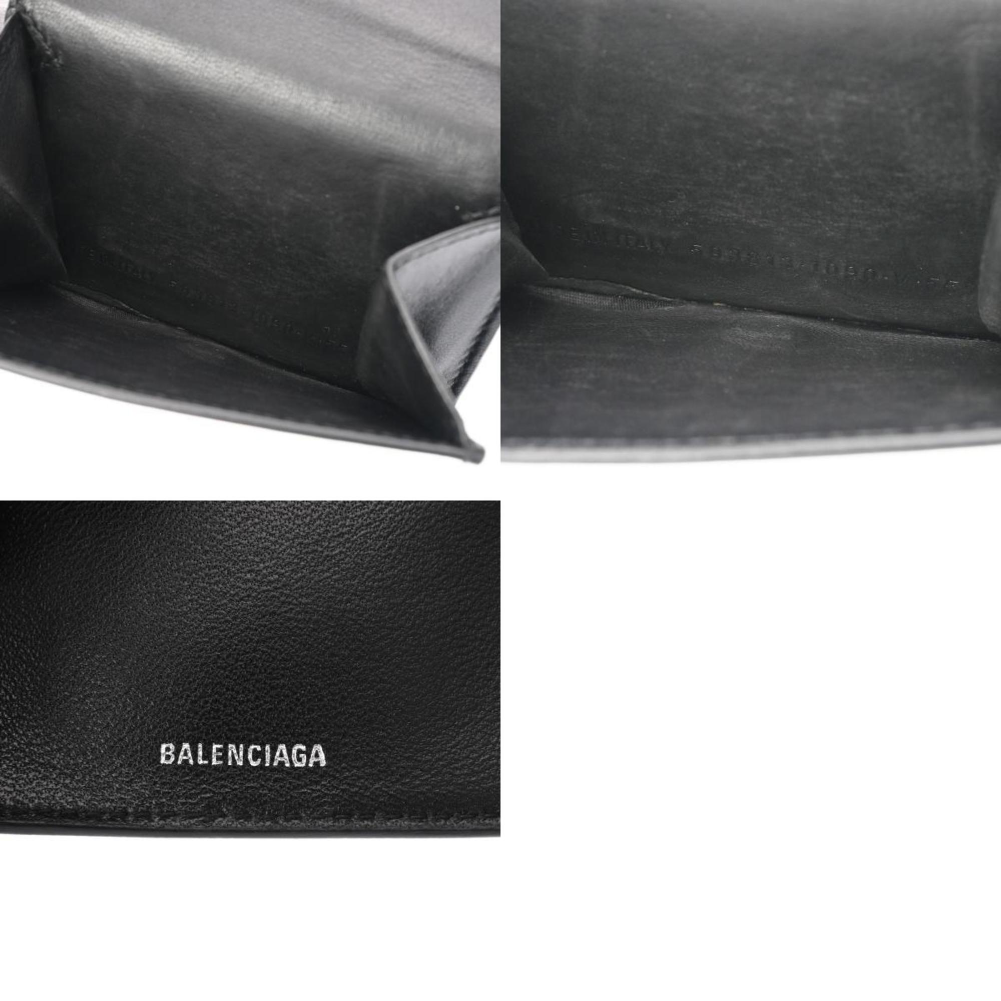 BALENCIAGA Cash Wallet Black 593813 Unisex Leather Tri-fold