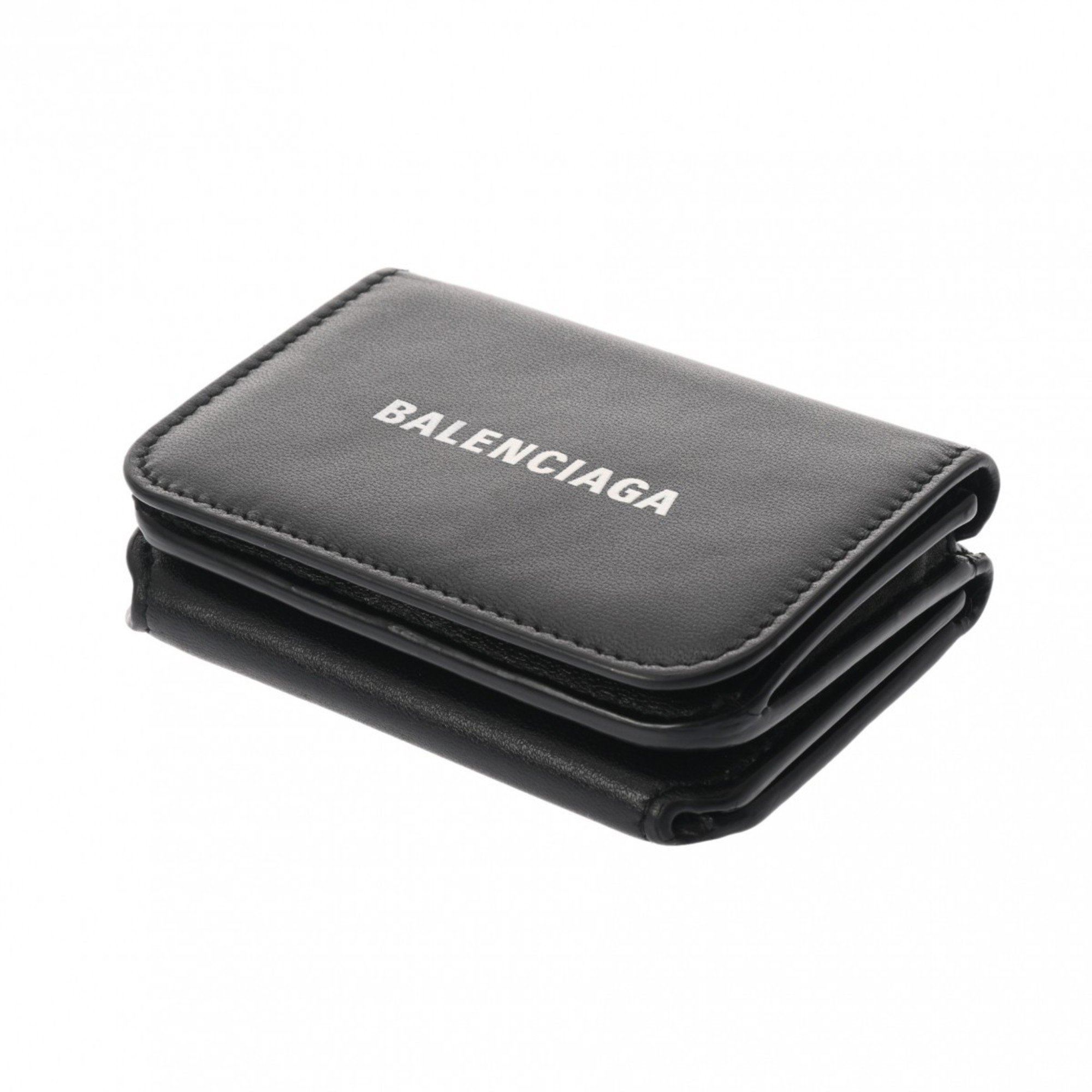 BALENCIAGA Cash Wallet Black 593813 Unisex Leather Tri-fold