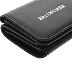 BALENCIAGA Cash Wallet Black 593813 Unisex Leather Tri-fold