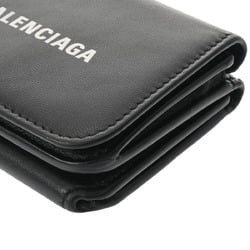 BALENCIAGA Cash Wallet Black 593813 Unisex Leather Tri-fold