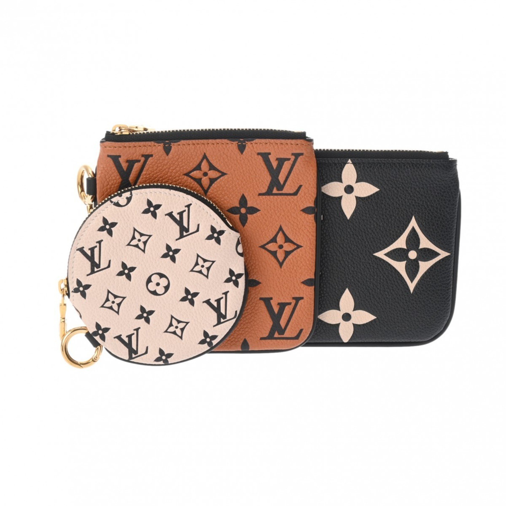 LOUIS VUITTON Monogram Empreinte Pochette Trio LV Crafty Black/Brown/Beige M69516 Women's Leather Pouch