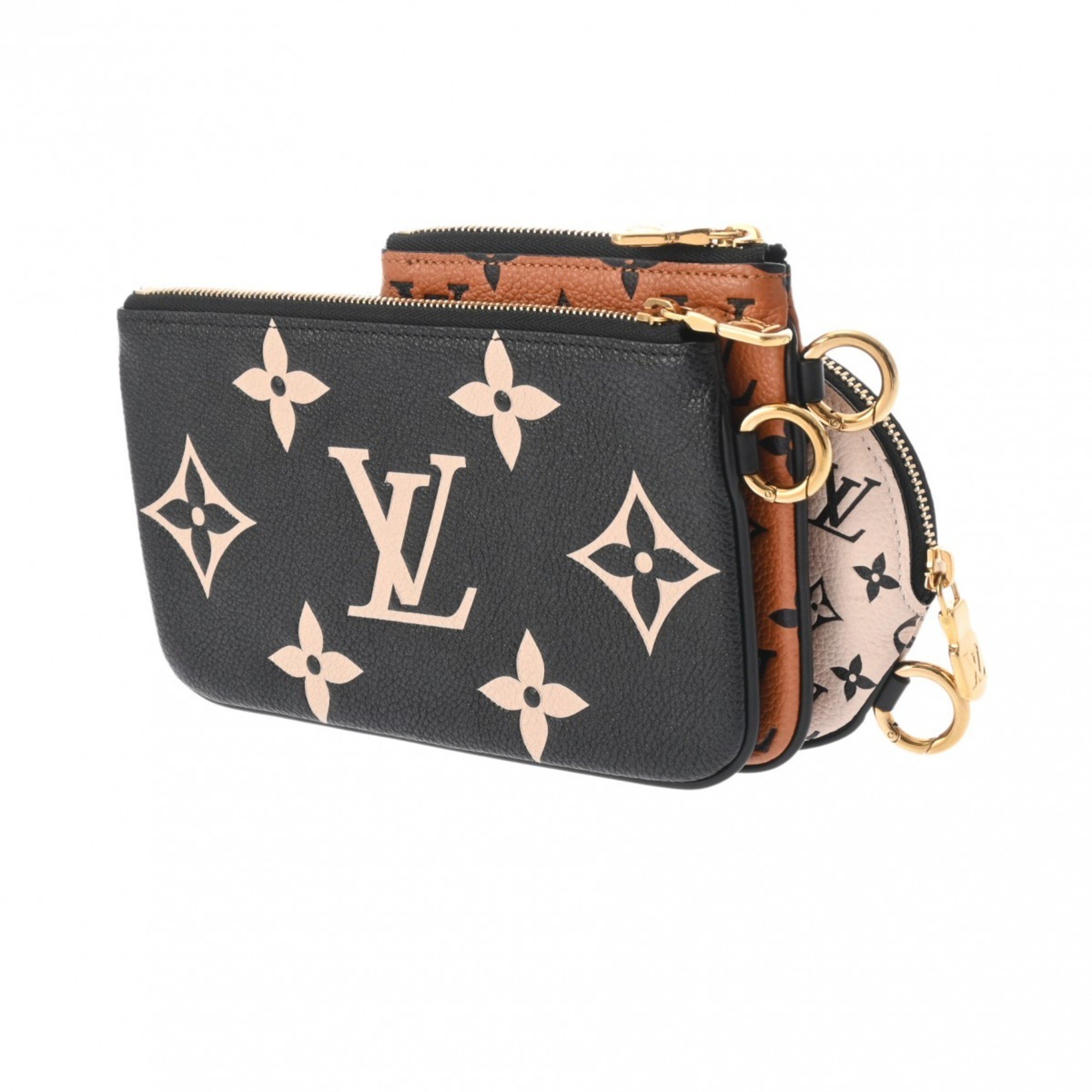 LOUIS VUITTON Monogram Empreinte Pochette Trio LV Crafty Black/Brown/Beige M69516 Women's Leather Pouch