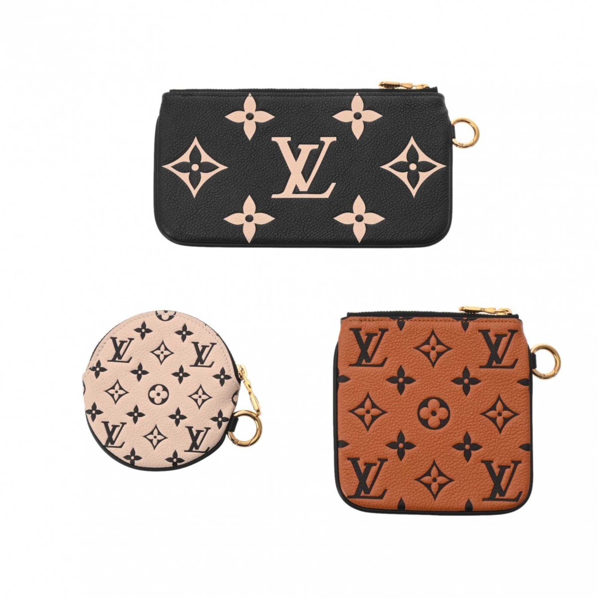 LOUIS VUITTON Monogram Empreinte Pochette Trio LV Crafty Black/Brown/Beige M69516 Women's Leather Pouch