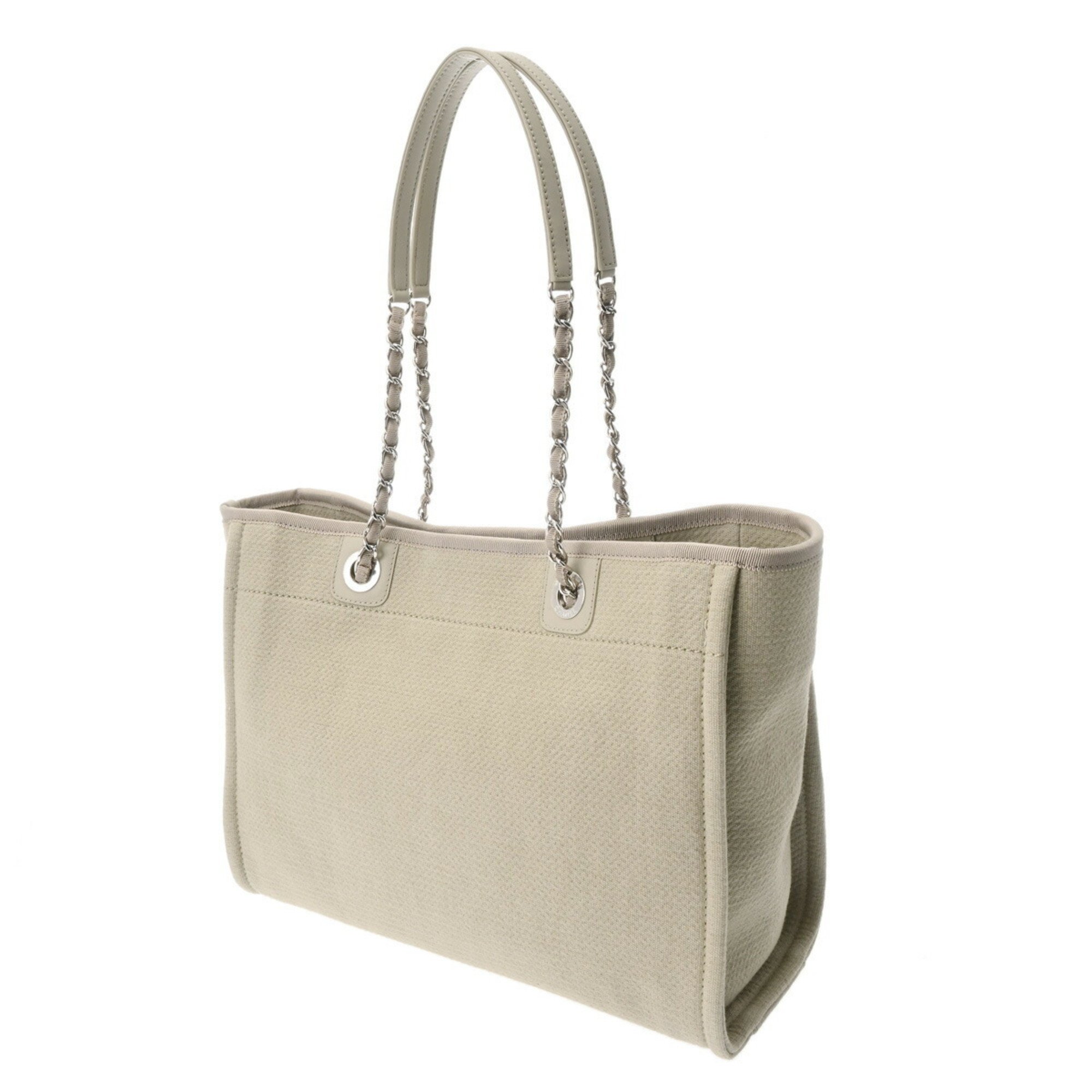 CHANEL Deauville MM Beige Women's Canvas Tote Bag