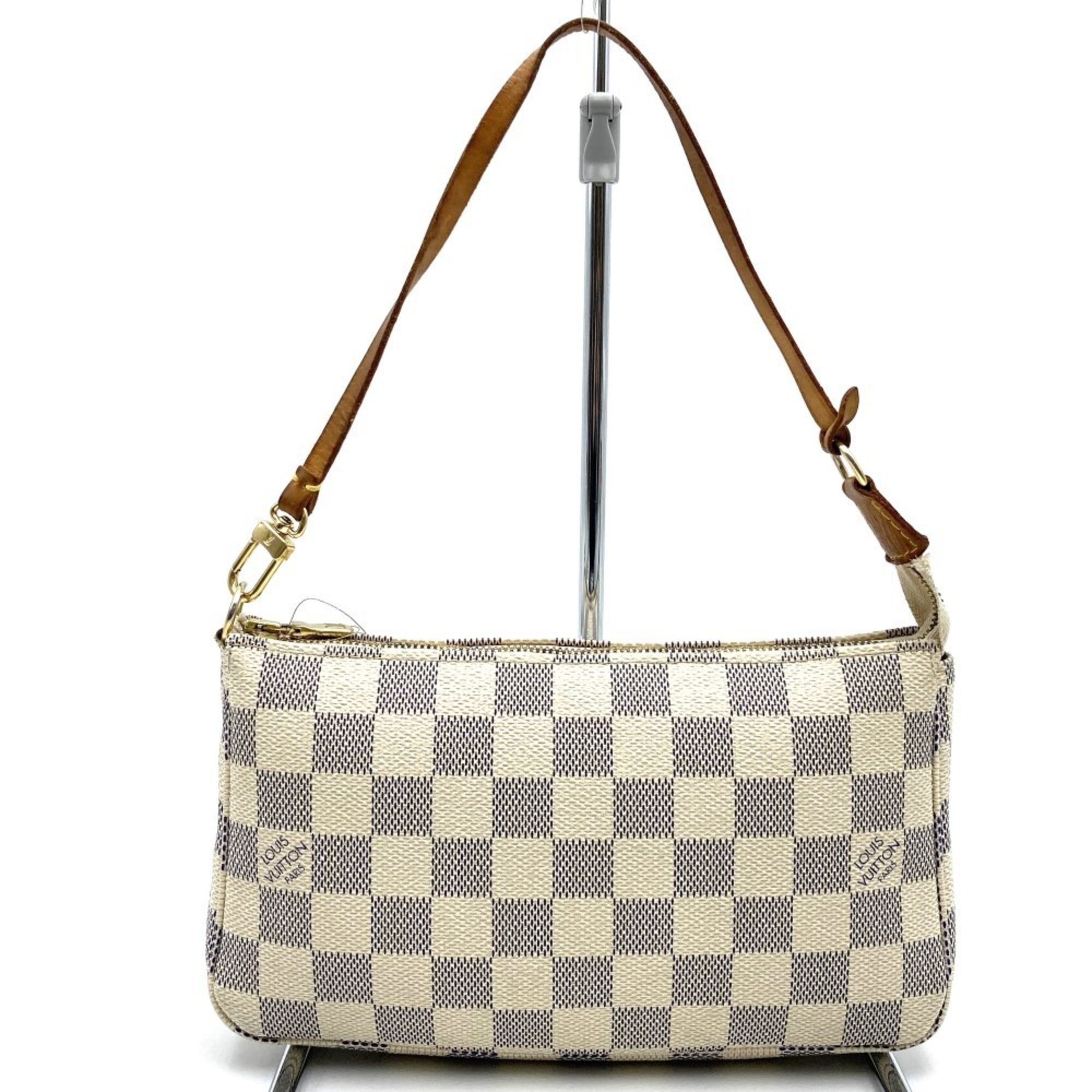 LOUIS VUITTON Louis Vuitton Pochette Accessoires Pouch Damier Azur Canvas White N51986 Women's