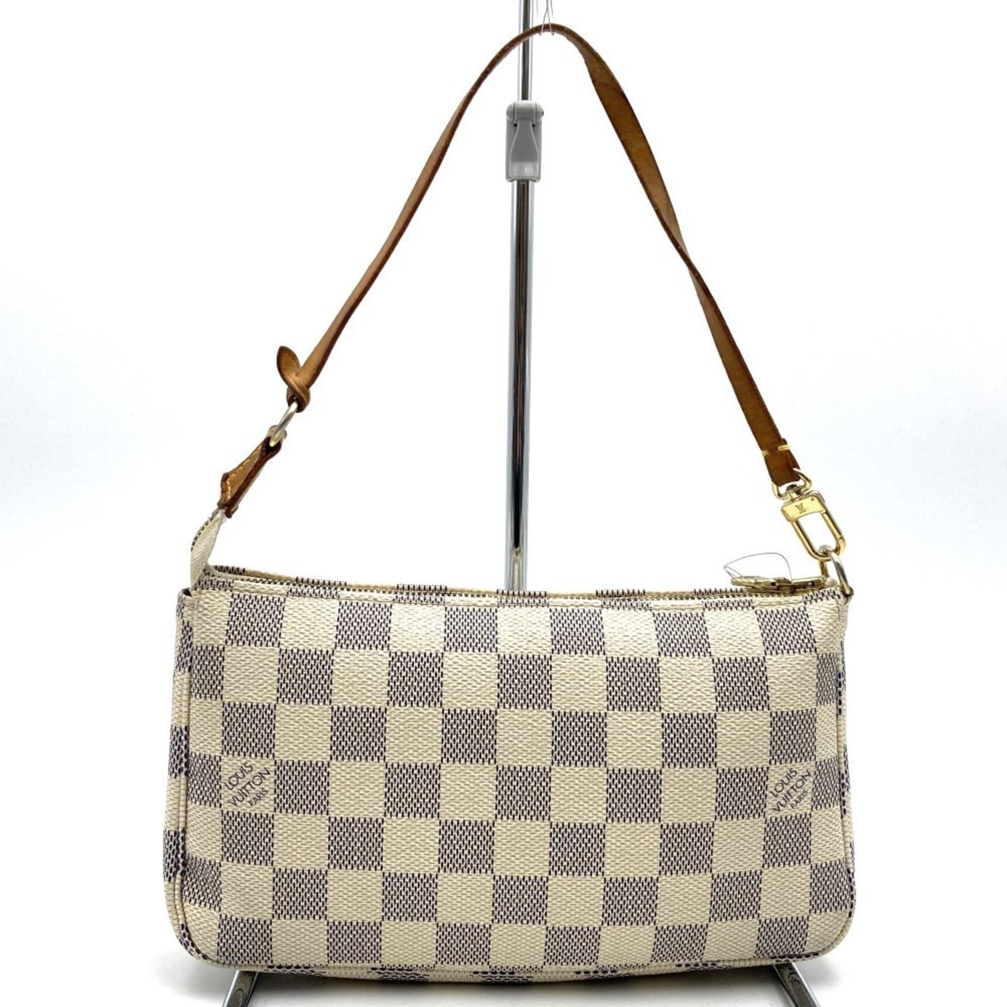 LOUIS VUITTON Louis Vuitton Pochette Accessoires Pouch Damier Azur Canvas White N51986 Women's