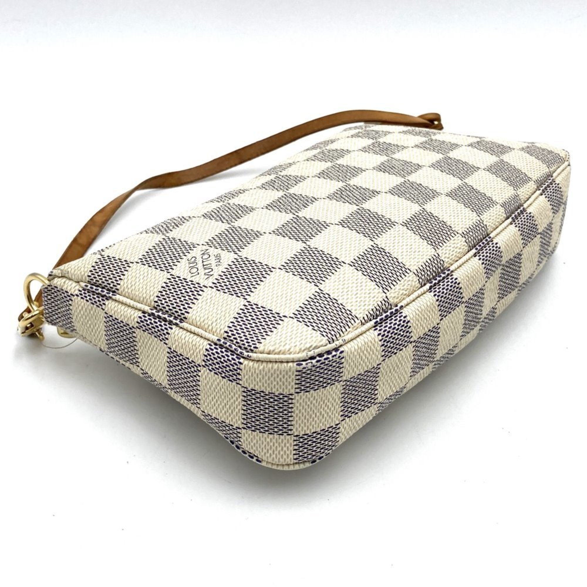 LOUIS VUITTON Louis Vuitton Pochette Accessoires Pouch Damier Azur Canvas White N51986 Women's