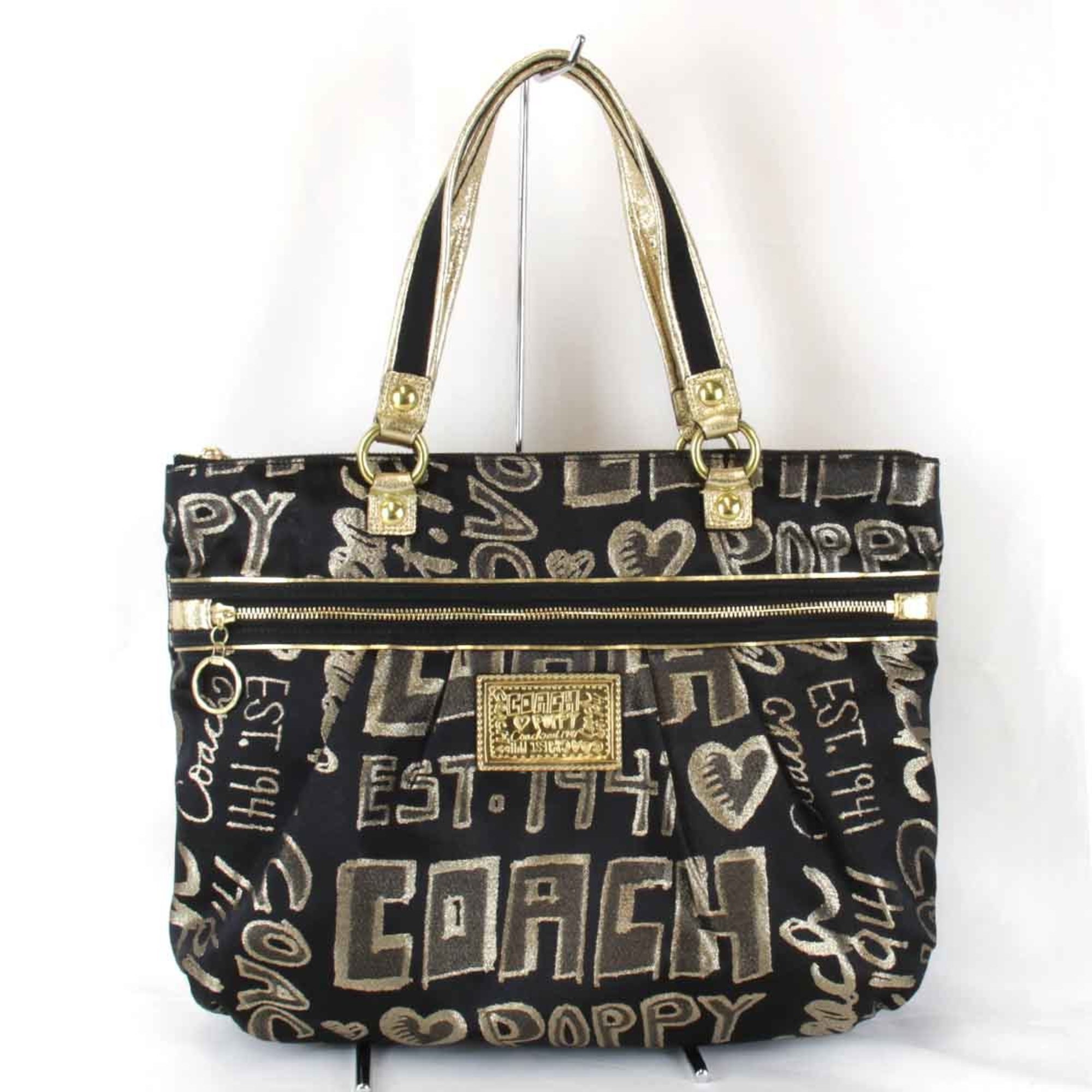 COACH Poppy H1067-15301 Tote Bag Canvas Black Women's