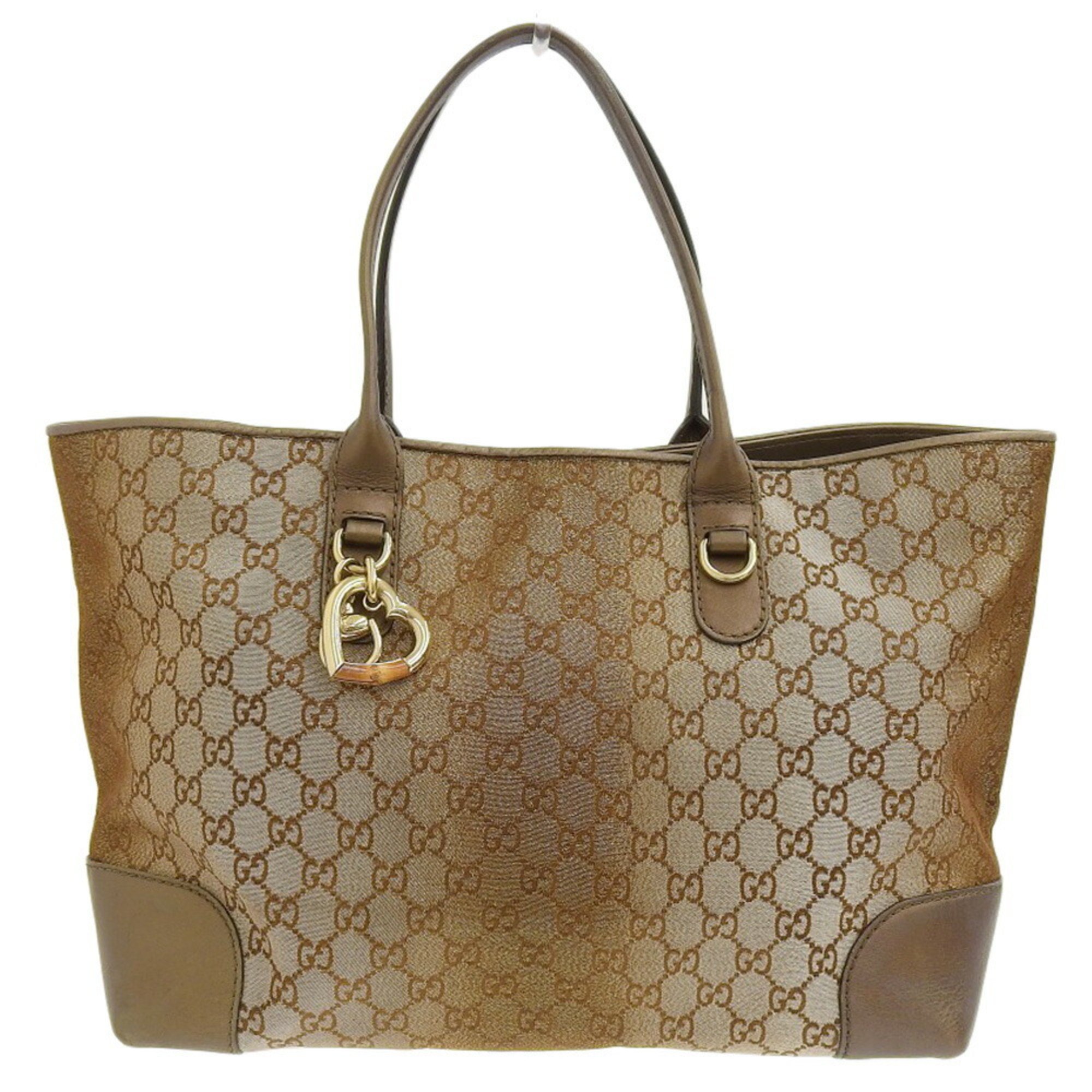 GUCCI Heart Bit Tote Bag 269956 520981 GG Canvas Brown Gold