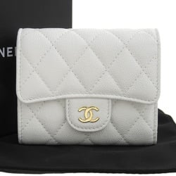 CHANEL Matelasse Random Serial Coco Mark Tri-fold Wallet Caviar Skin White