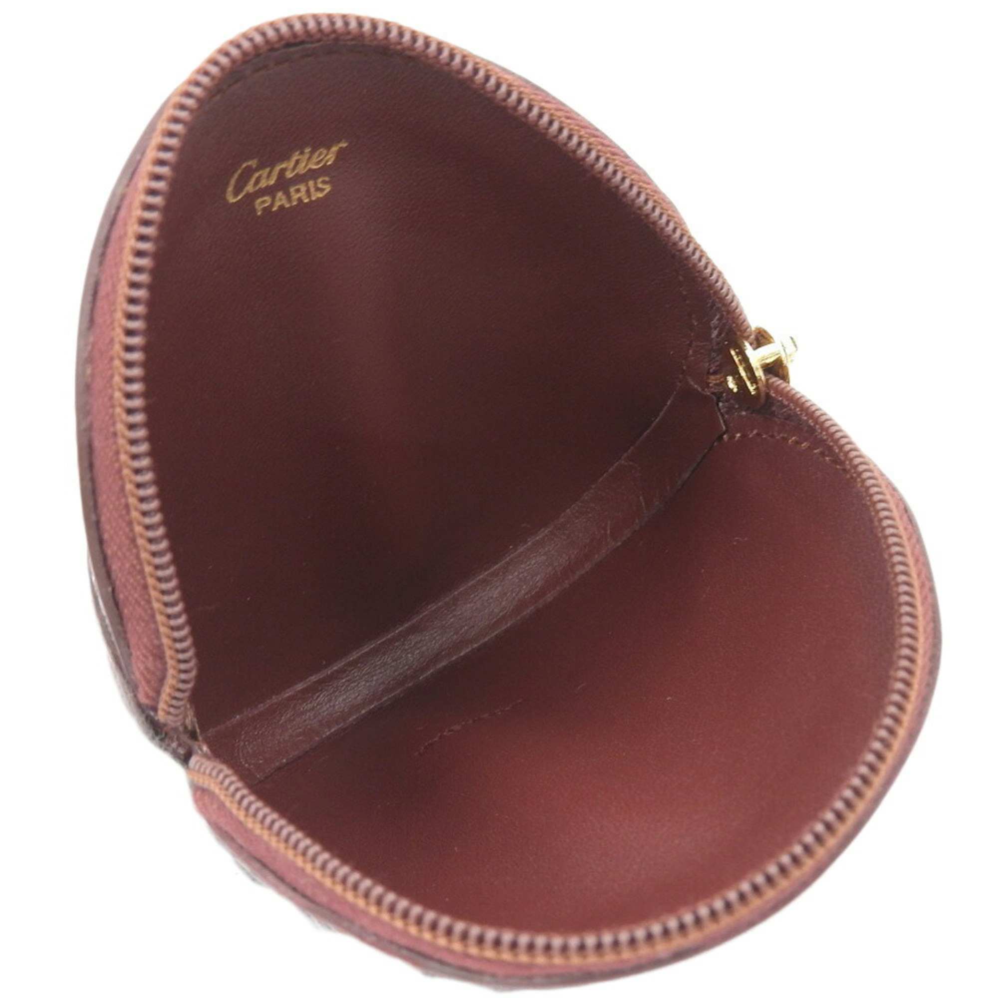 CARTIER Must Line Round Coin Case L3000111 Purse Leather Wine Red