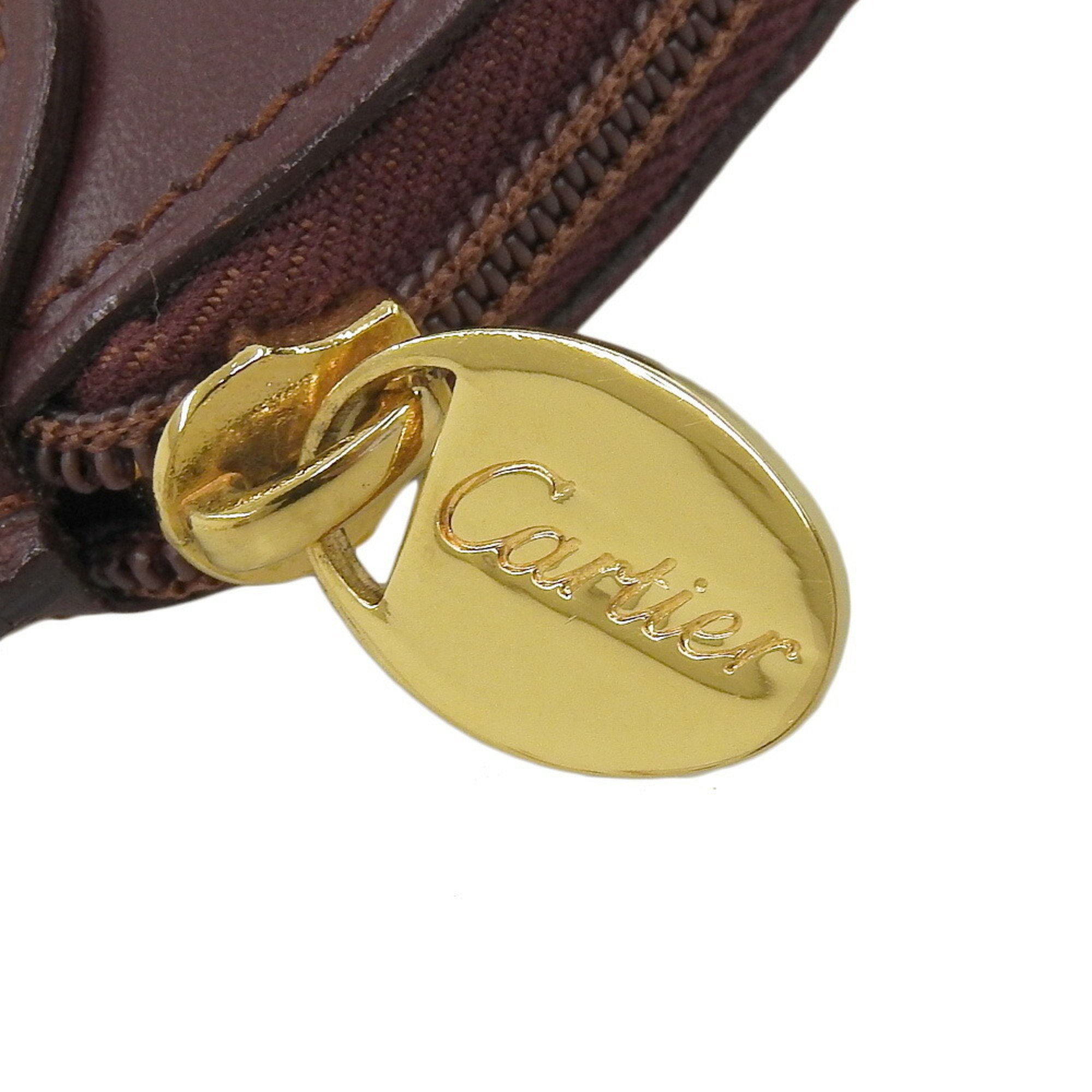 CARTIER Must Line Round Coin Case L3000111 Purse Leather Wine Red