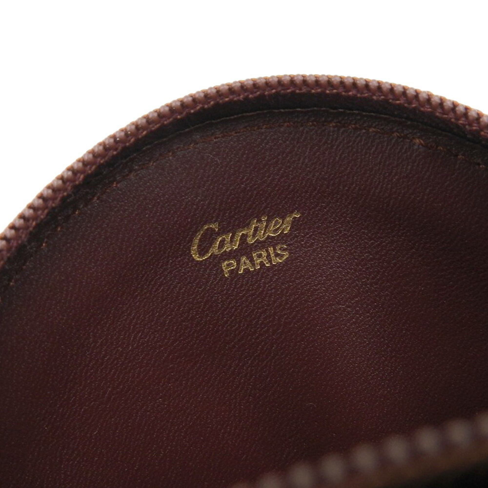 CARTIER Must Line Round Coin Case L3000111 Purse Leather Wine Red