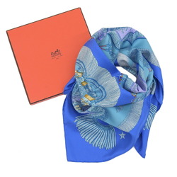 Hermes HERMES PORTE ET CAUABRIE Saber Ornament Bag Carre 90 Scarf Silk Blue Muffler