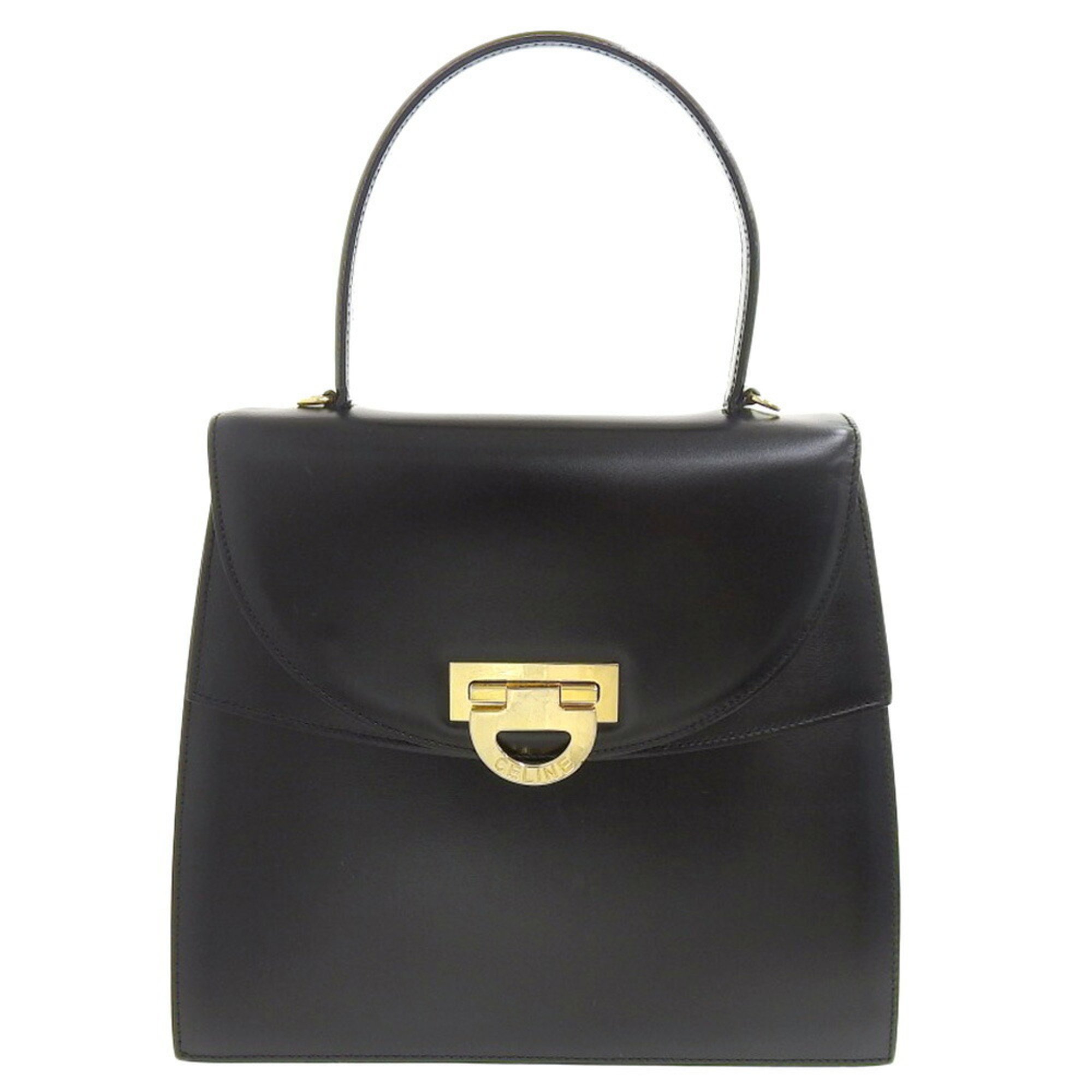 CELINE Handbag Leather Black Circle Semicircle