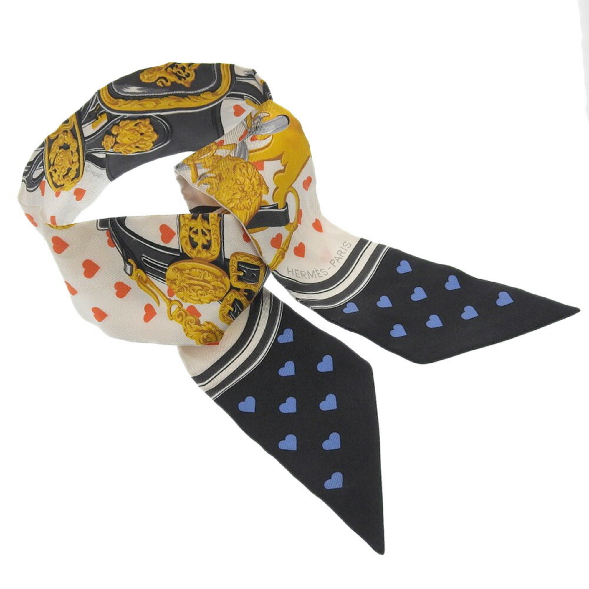 Hermes HERMES Twilly Brid de Gala Love Heart Scarf Muffler Silk Off-White Multicolor