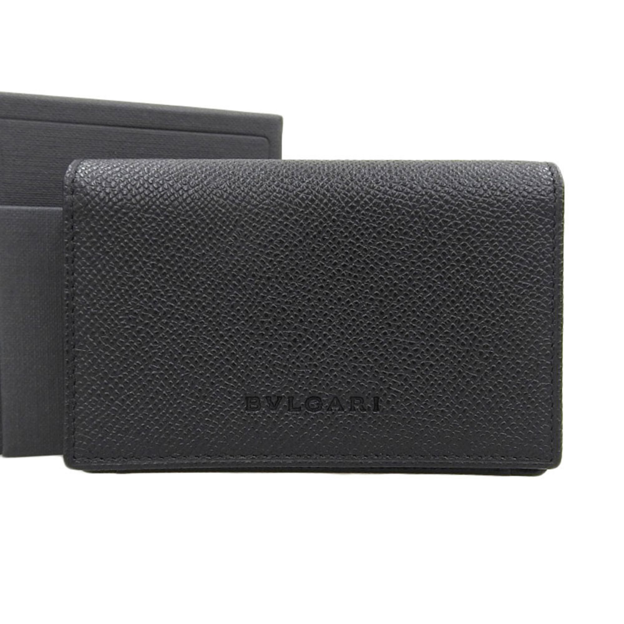 BVLGARI Business Card Holder 20361 Leather Black