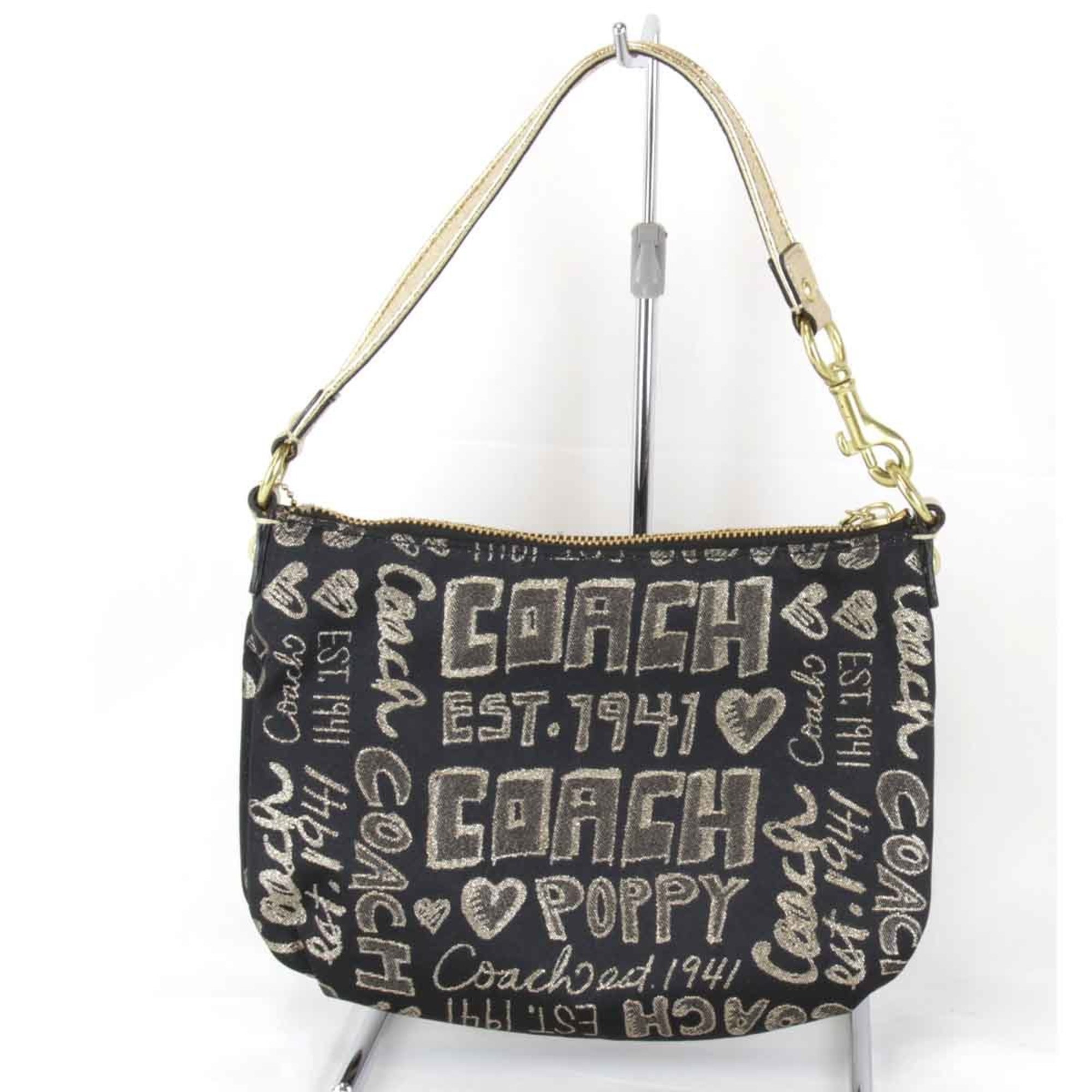 COACH Poppy Shoulder Bag Canvas Black Women's