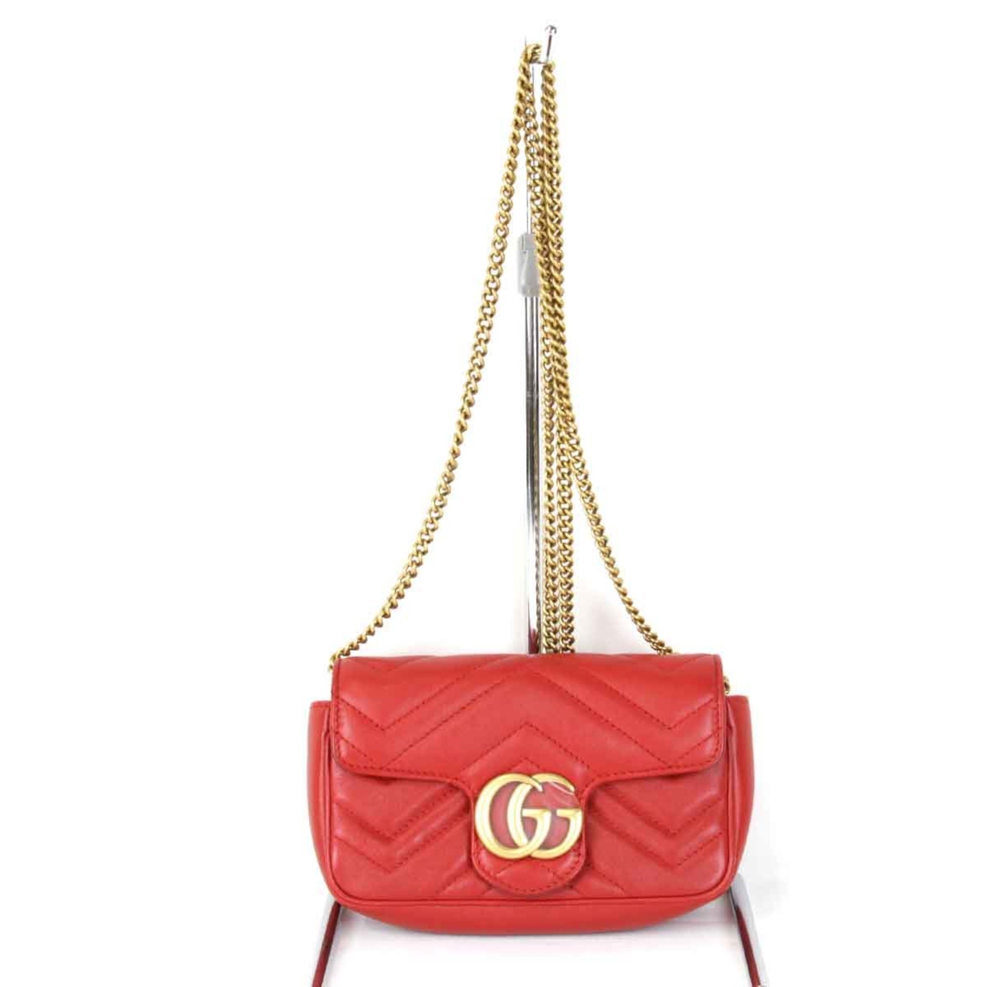 GUCCI Chain Heart Marmont 476433 562600 Shoulder Bag Leather Red Women's