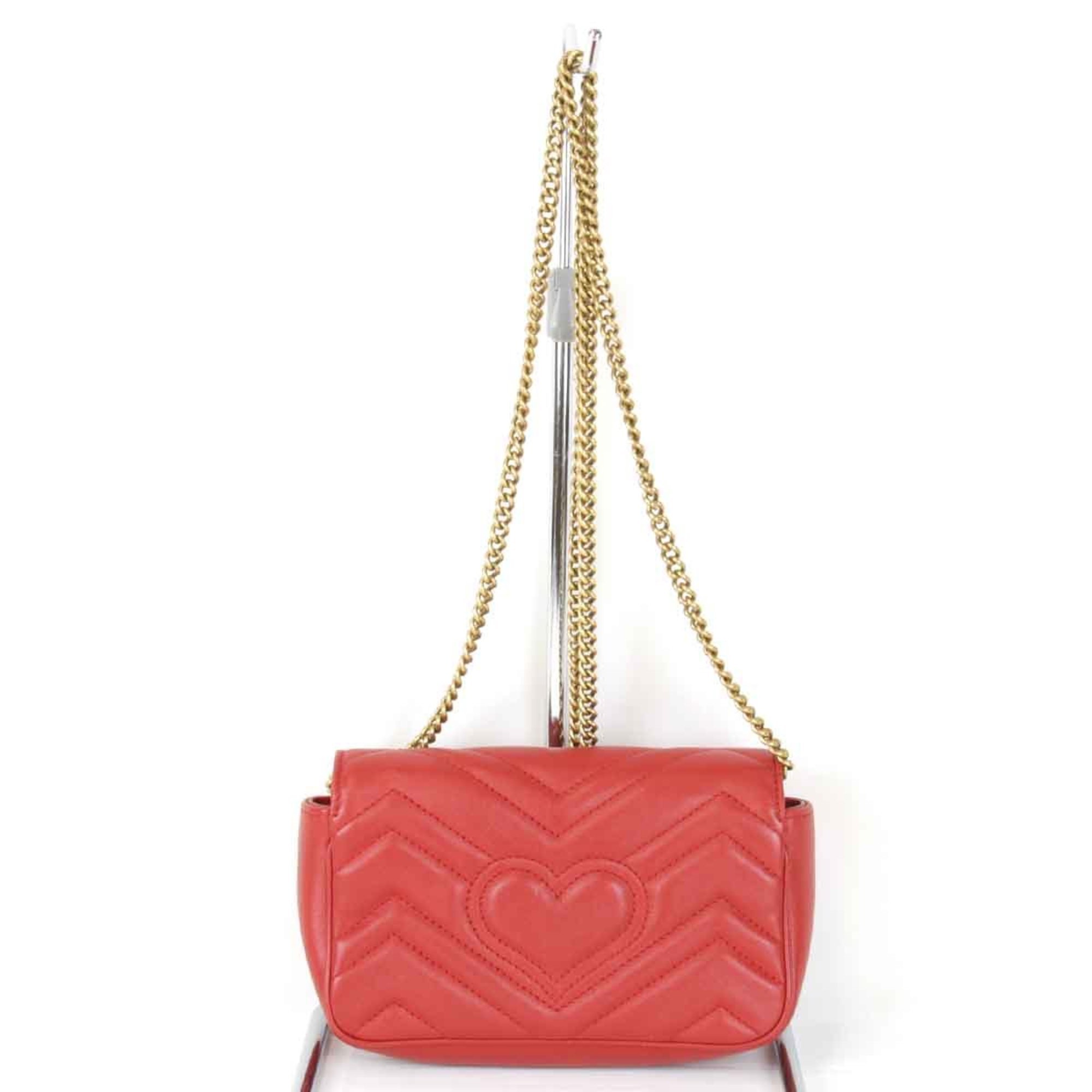 GUCCI Chain Heart Marmont 476433 562600 Shoulder Bag Leather Red Women's