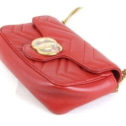 GUCCI Chain Heart Marmont 476433 562600 Shoulder Bag Leather Red Women's