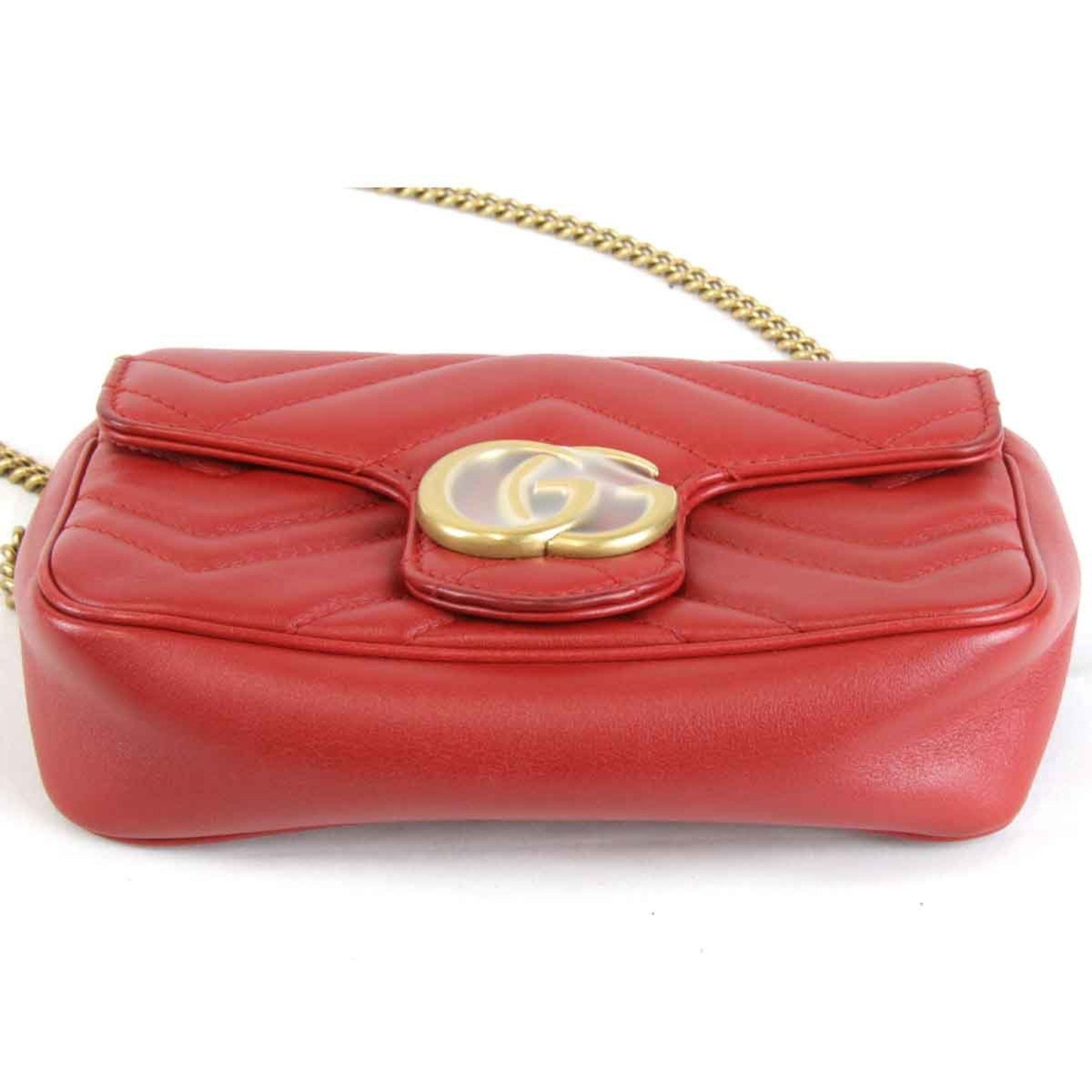 GUCCI Chain Heart Marmont 476433 562600 Shoulder Bag Leather Red Women's