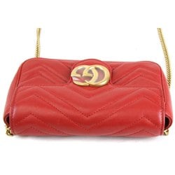 GUCCI Chain Heart Marmont 476433 562600 Shoulder Bag Leather Red Women's