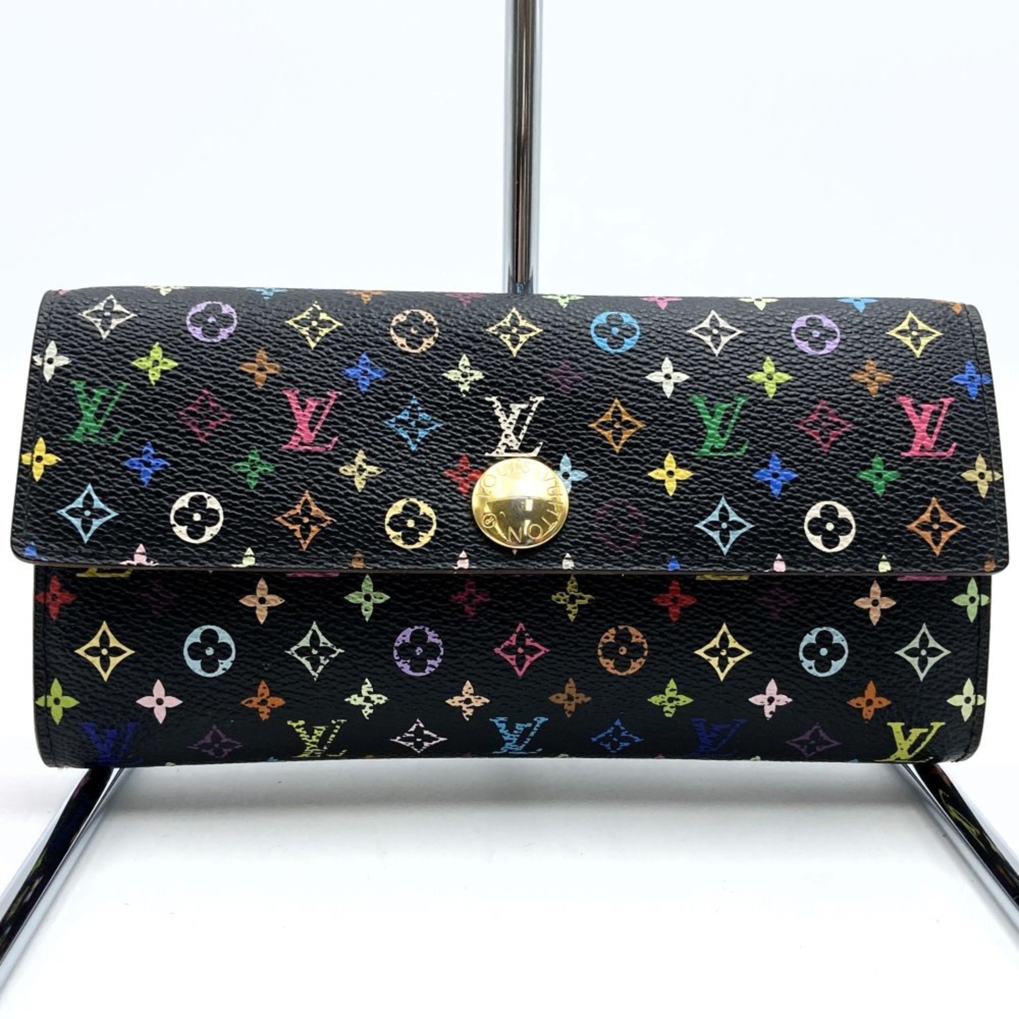 LOUIS VUITTON Louis Vuitton Portefeuille Sarah Long Wallet Bi-fold Multicolor Noir Black Grunard Pink M93747 Women's