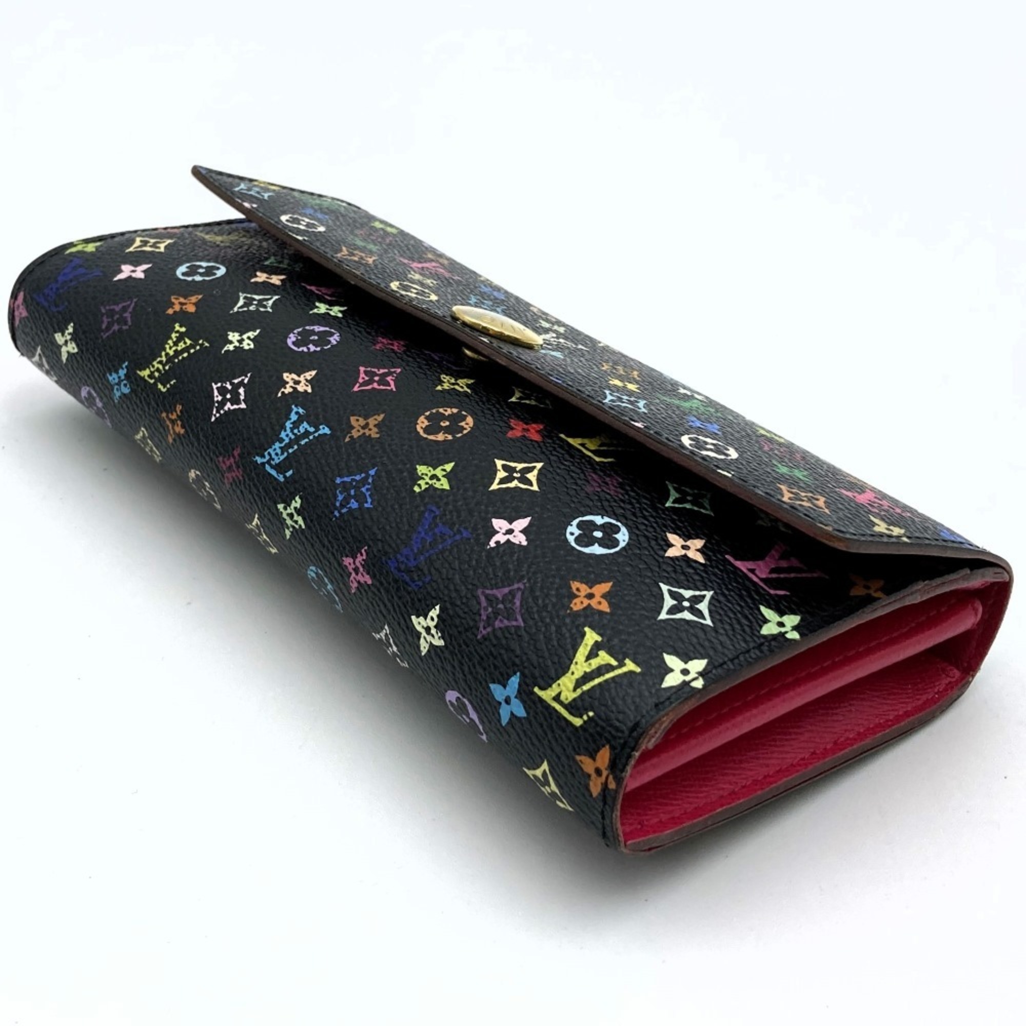 LOUIS VUITTON Louis Vuitton Portefeuille Sarah Long Wallet Bi-fold Multicolor Noir Black Grunard Pink M93747 Women's