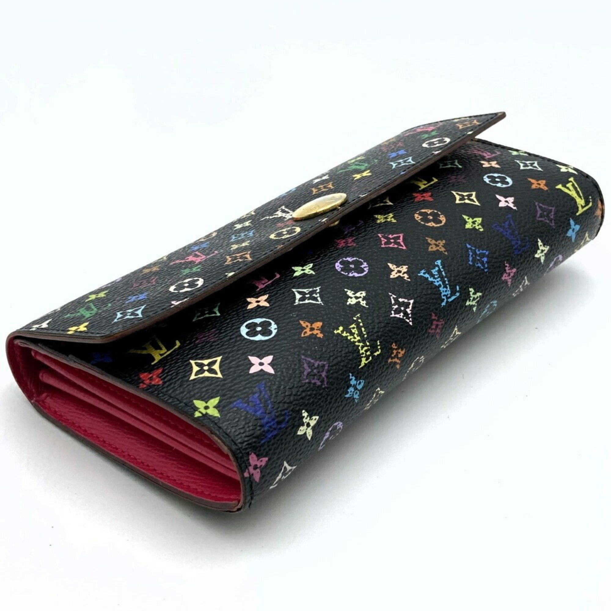 LOUIS VUITTON Louis Vuitton Portefeuille Sarah Long Wallet Bi-fold Multicolor Noir Black Grunard Pink M93747 Women's