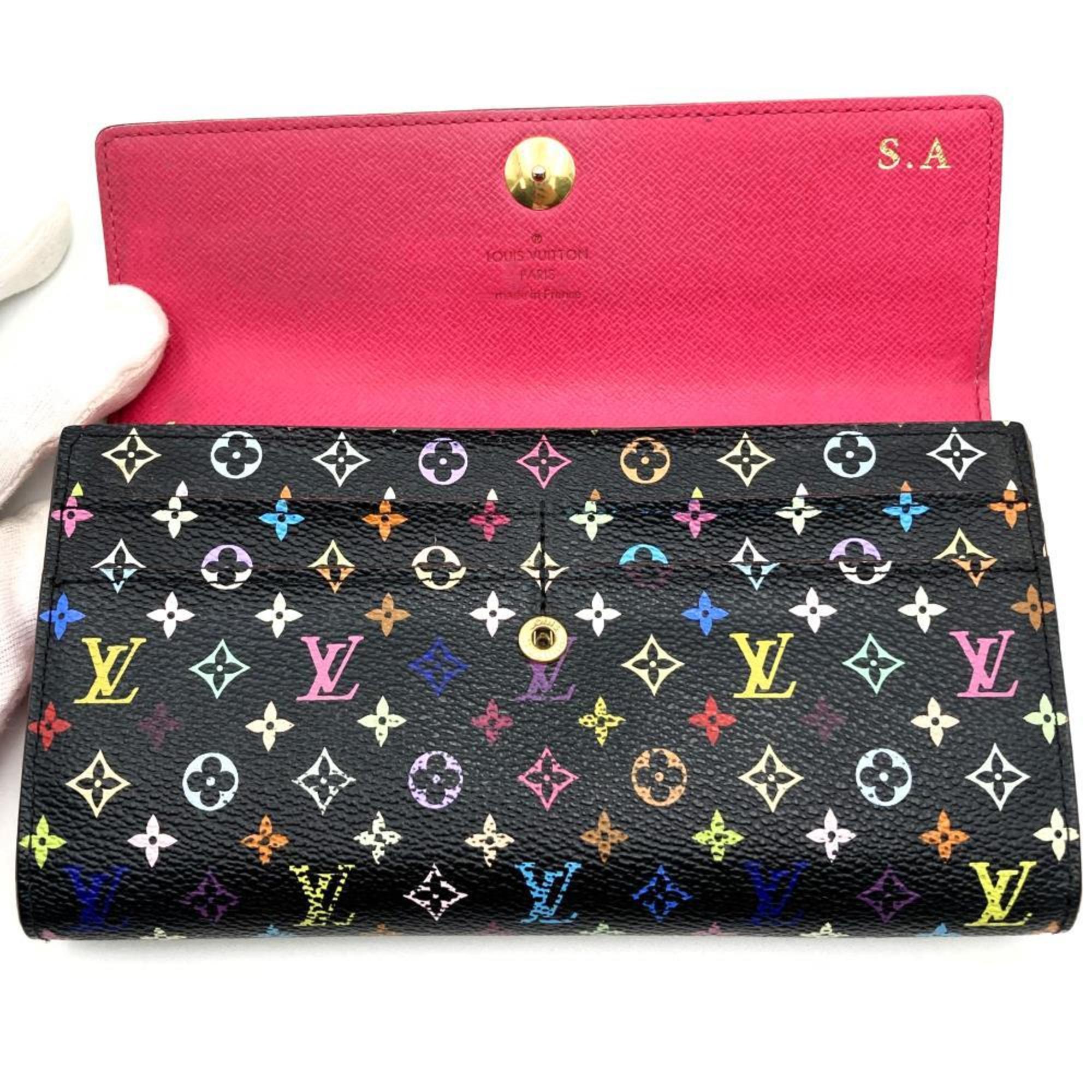 LOUIS VUITTON Louis Vuitton Portefeuille Sarah Long Wallet Bi-fold Multicolor Noir Black Grunard Pink M93747 Women's