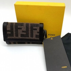 FENDI ZUCCA 6-ring key case, canvas/leather, brown, for men and women, a treat yourself