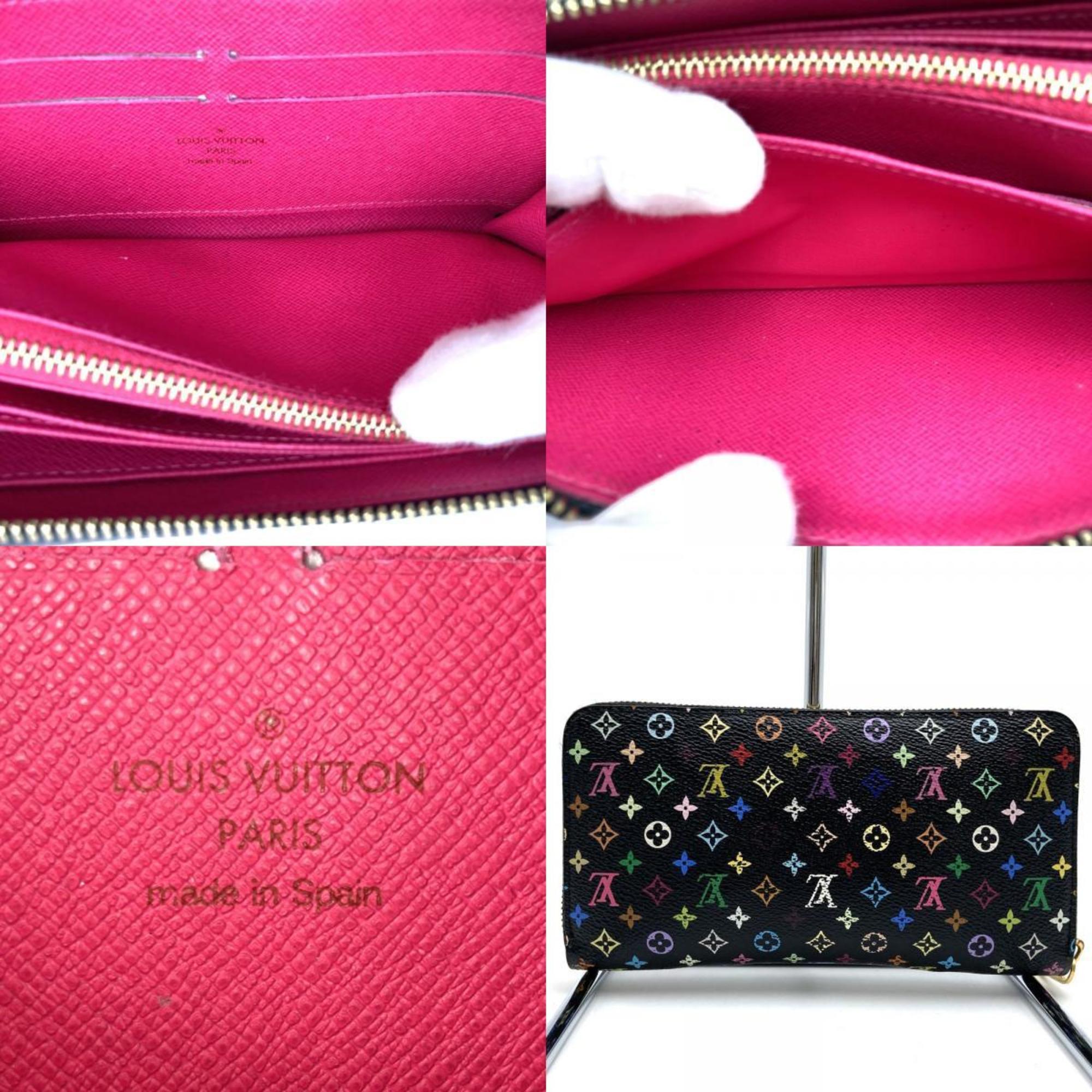 LOUIS VUITTON Louis Vuitton Monogram Multicolor Zippy Wallet Round Long Black Pink M60243 Women's