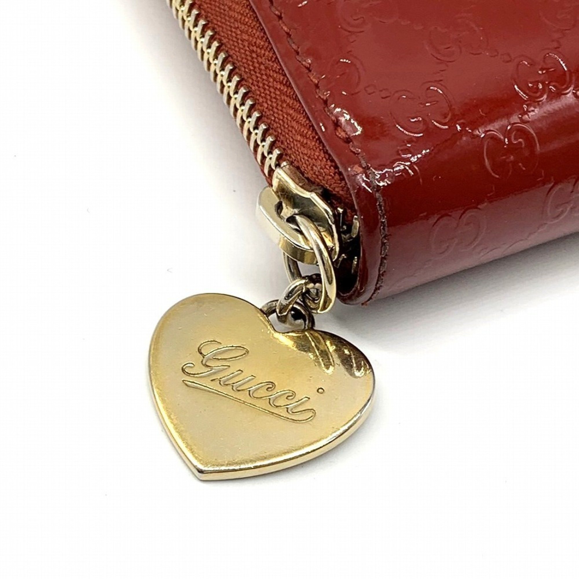 GUCCI Micro GG Heart Long Wallet Round Enamel Red 308260 Women's