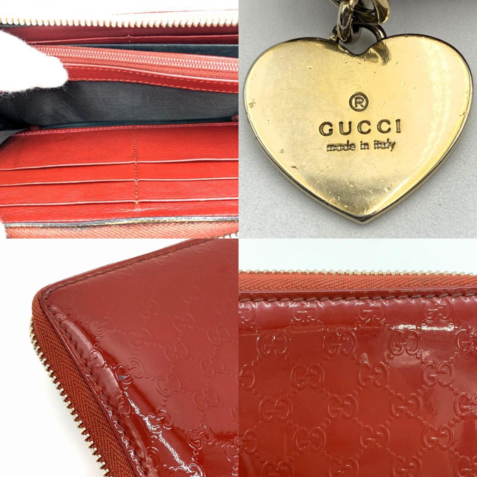 GUCCI Micro GG Heart Long Wallet Round Enamel Red 308260 Women's