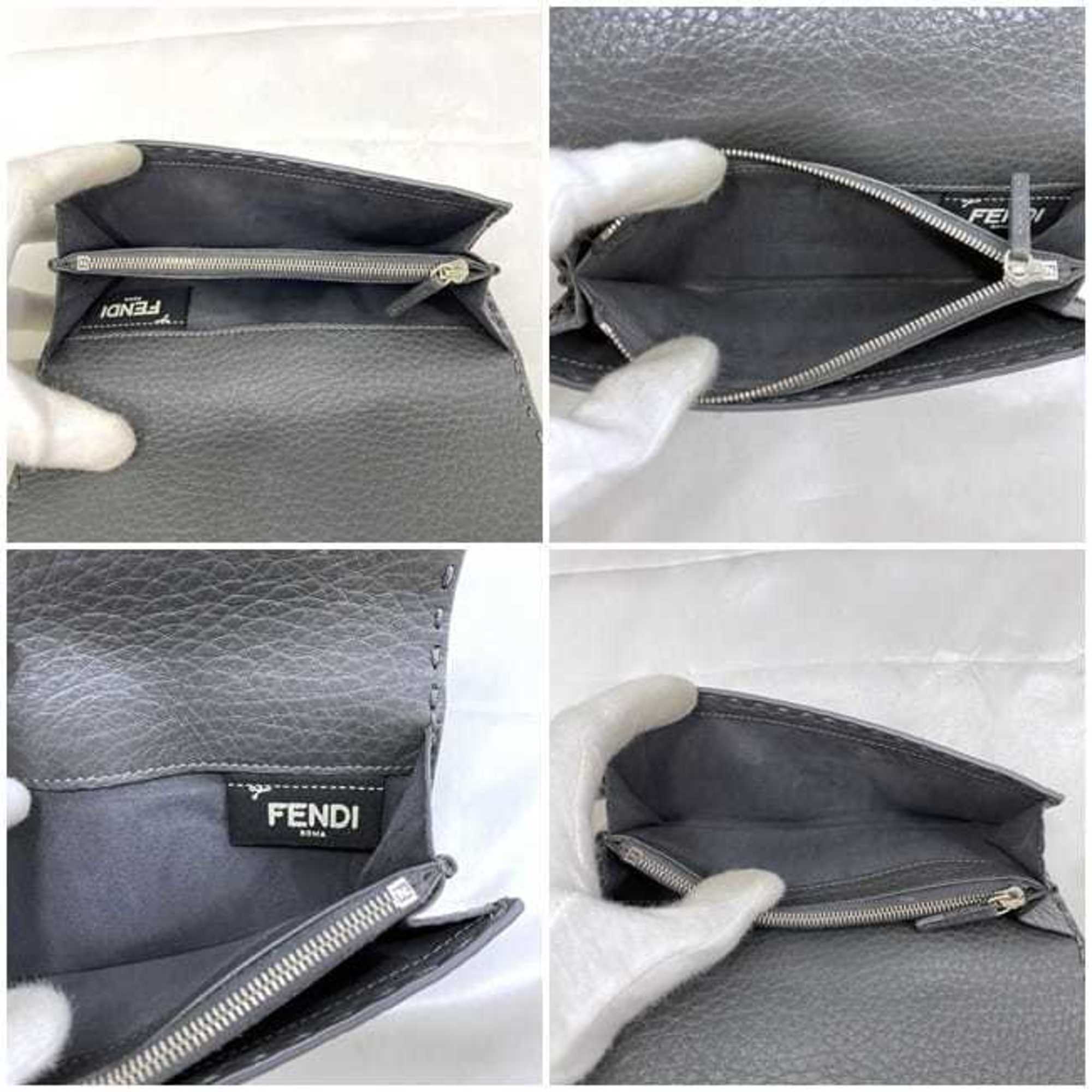 Fendi Bi-fold Long Wallet ec-21572 Grey Selleria Peekaboo 8M0308 Leather FENDI Folding Stitch Grain Turnlock Women's