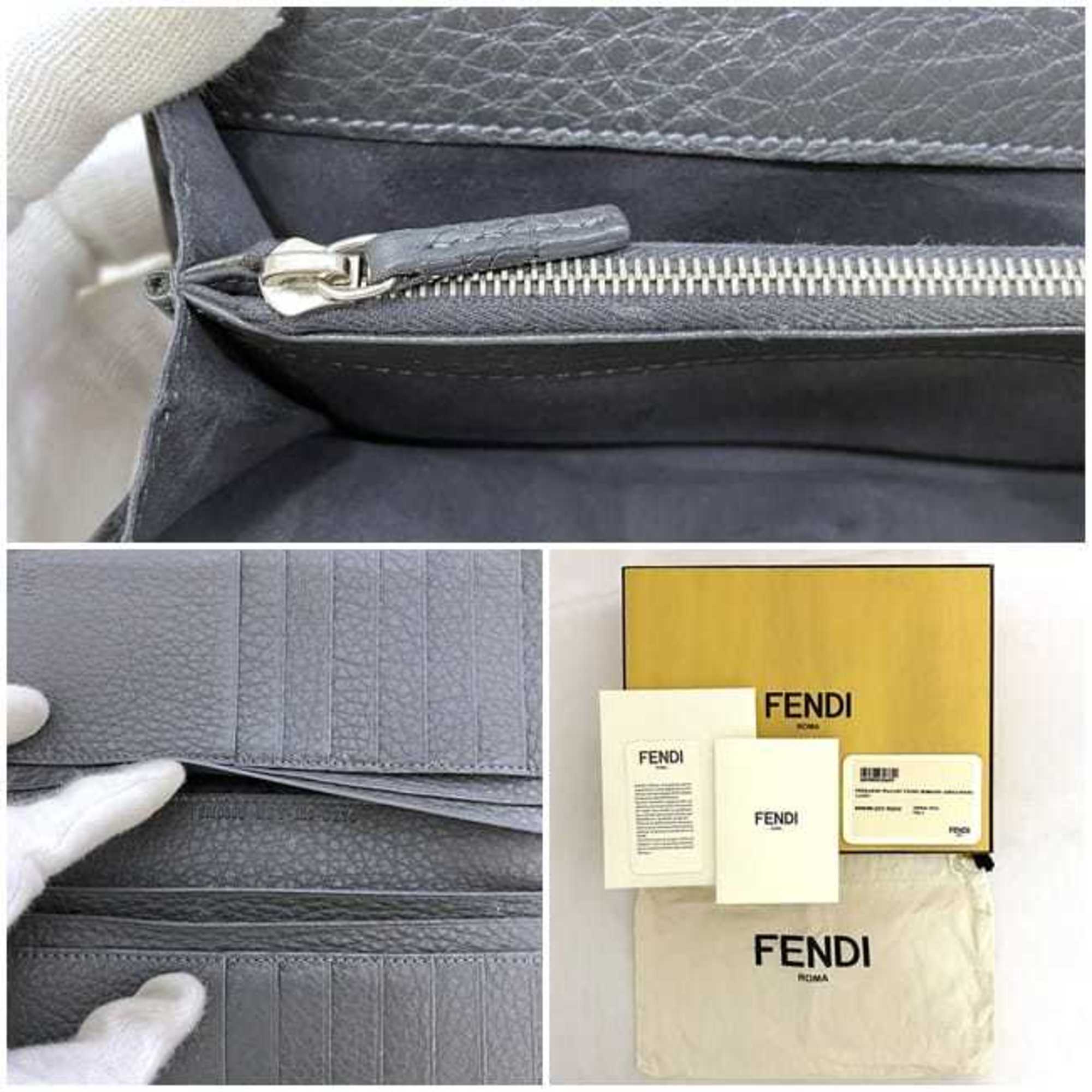 Fendi Bi-fold Long Wallet ec-21572 Grey Selleria Peekaboo 8M0308 Leather FENDI Folding Stitch Grain Turnlock Women's